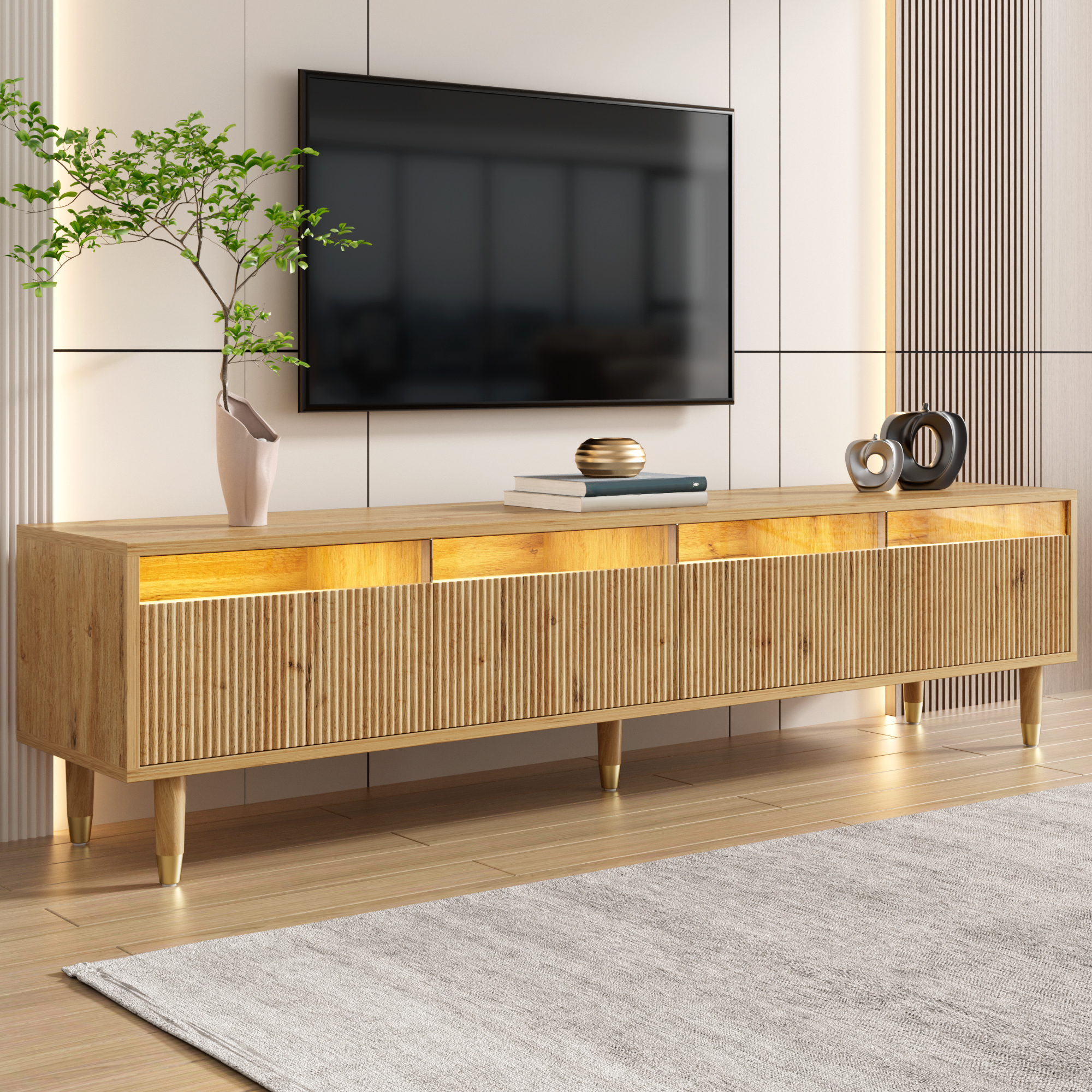 Modern TV Cabinet In Wood Look 178 Cm  Minimalist Design, Large Storage, 4 Drawers, MDF & Acrylic, Ideal For Living Rooms  Stable, Stylish & Versatile