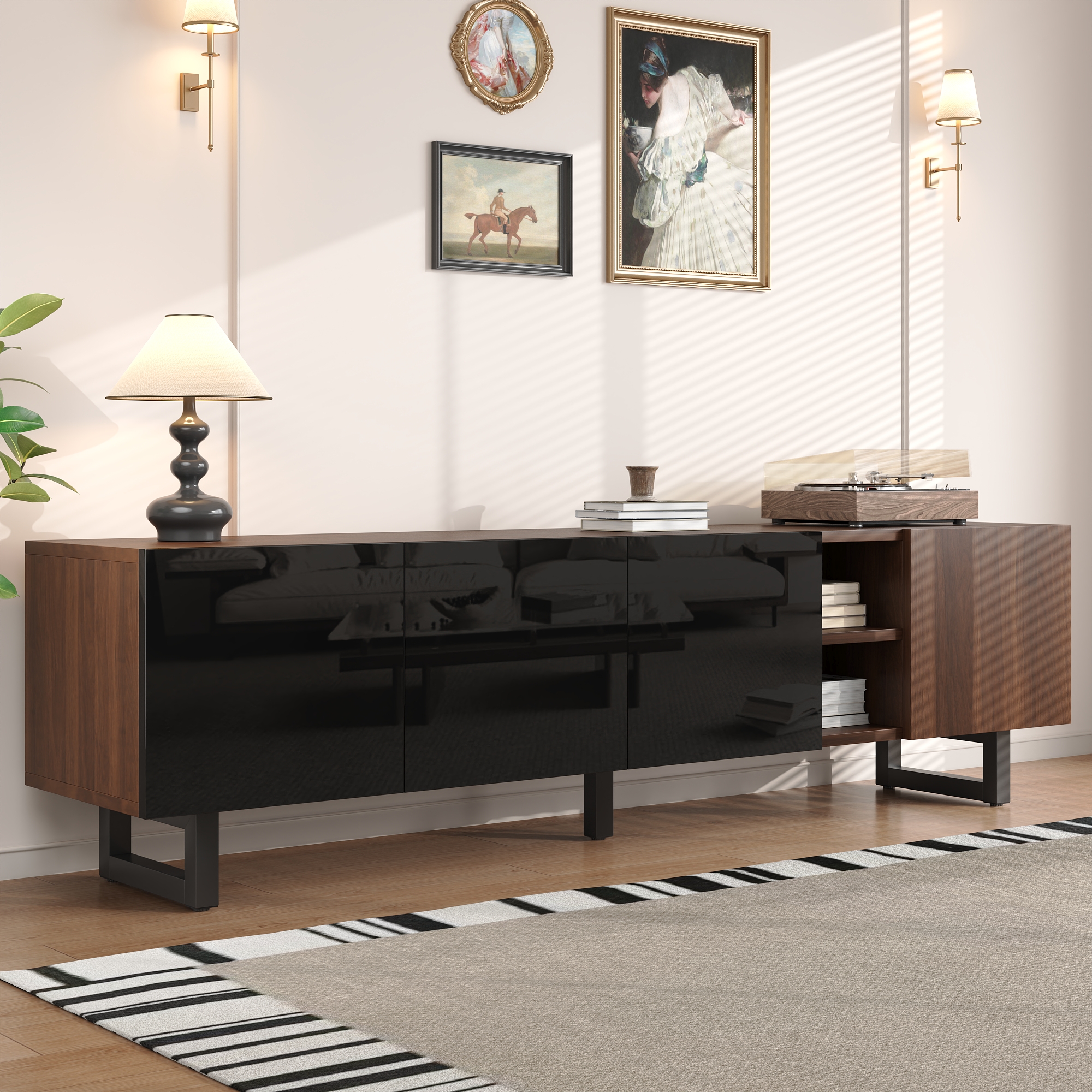 TV Cabinet With Four Doors, TV Stand, TV Panel, Low TV Stand. Unique Design, Vintage Wood Grain. 180 X 38 X 50 Cm