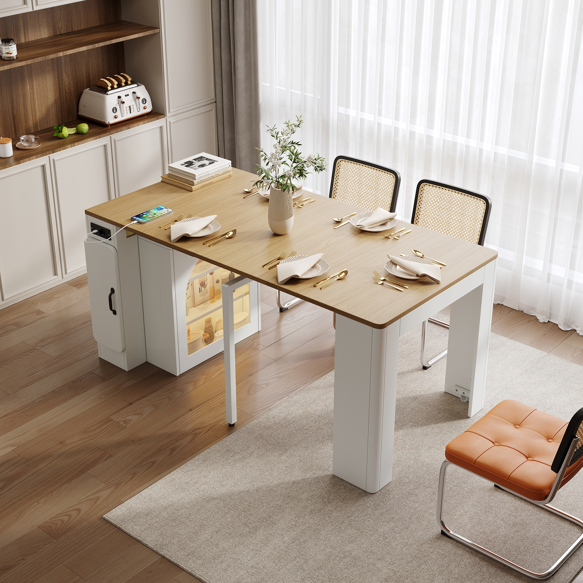 Îlot de Cuisine Extensible avec Rangements et Prises USB