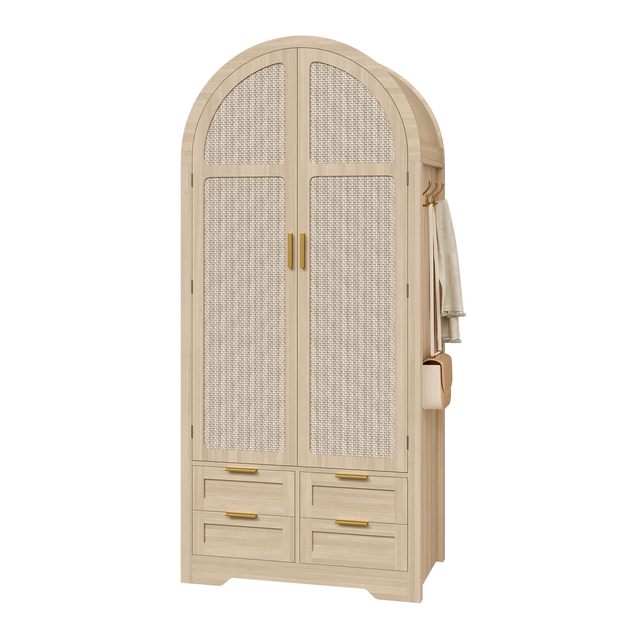 Modern Wardrobe With Curved Doors, Generous Storage Space, With Clothes Rail And Drawers, Luxurious Wardrobe, Suitable For Bedrooms And Entryways