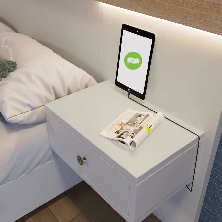 Double Bed Bed With 2 LED Bedside Dressers USB C Socket 180 X 200 Cm W