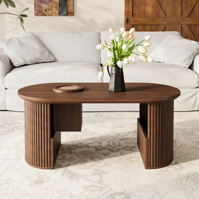 Couchtisch Nussbaum mit Stauraum und Struktur