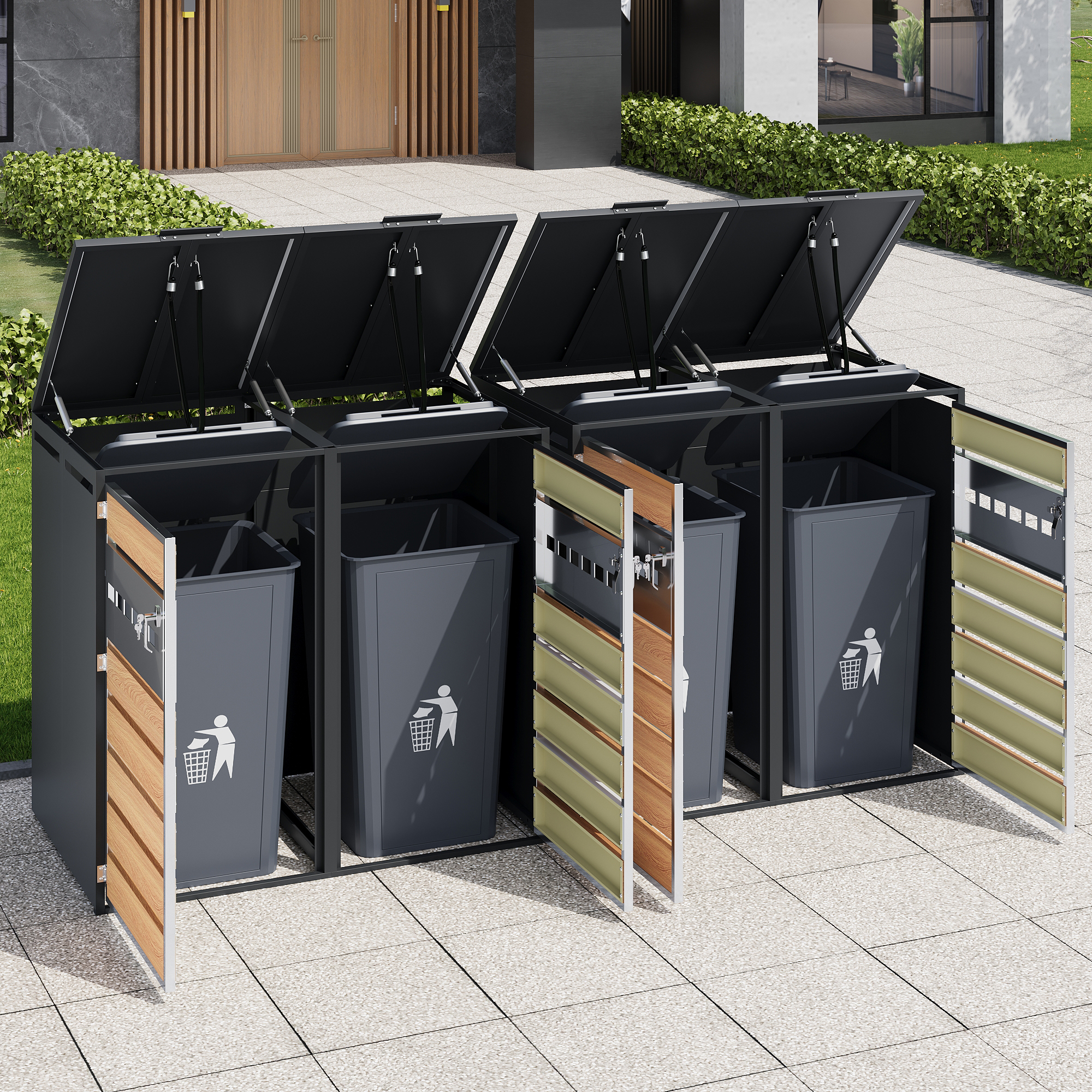 Poubelle avec couvercle à charnière, compartiments de rangement des déchets – Image 2