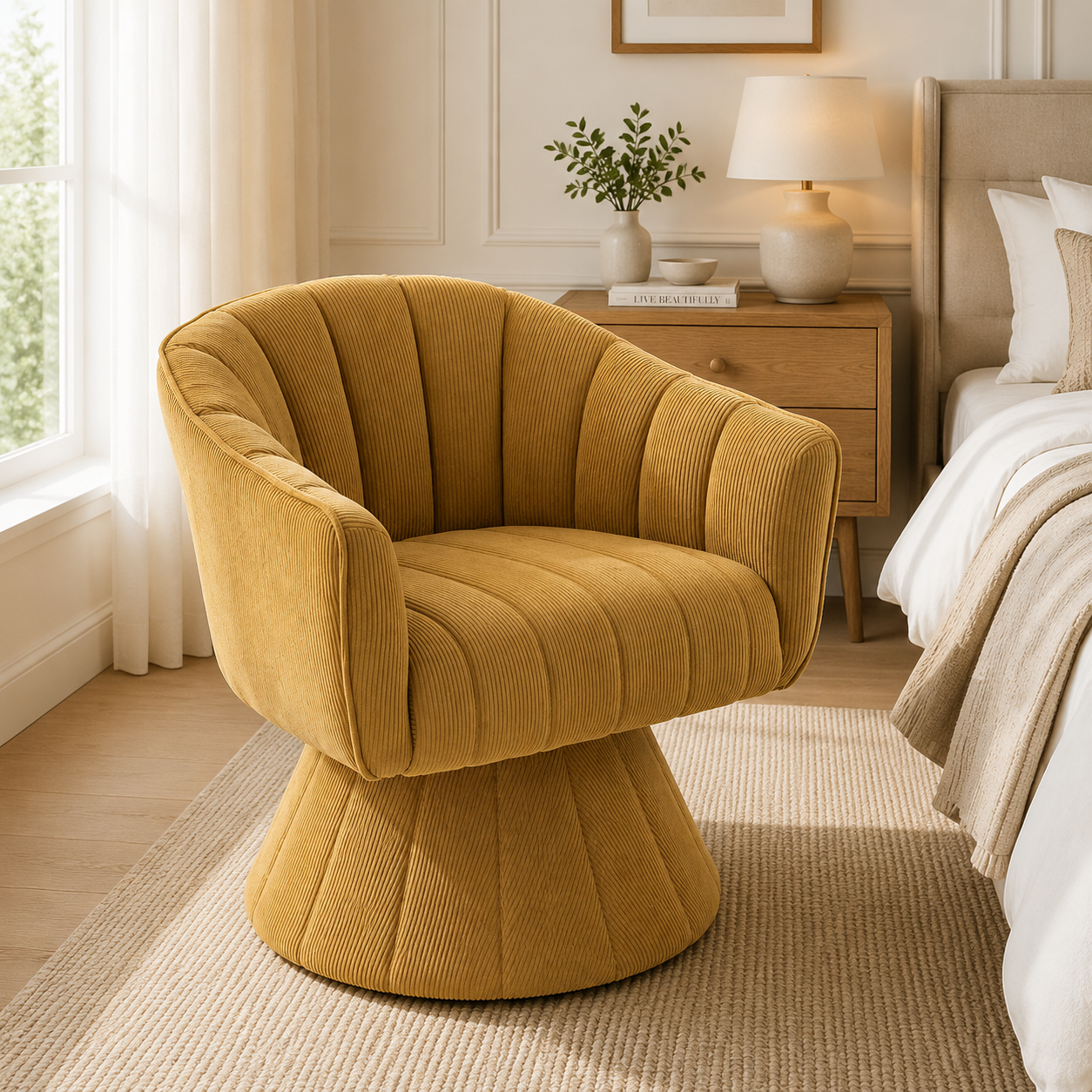 Elegant 360 Swivel Chair With Ergonomically Shaped Seat And Back Upholstery, Enclosing Armrests As Well As A Modern Design And Stable Base - Ideal For