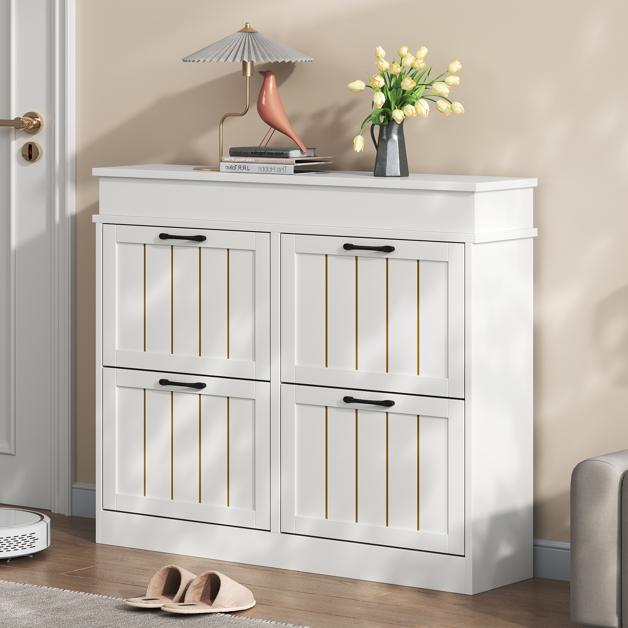 Armoire à chaussures moderne,rangement dans la zone d'entrée, 4 portes basculantes avec
