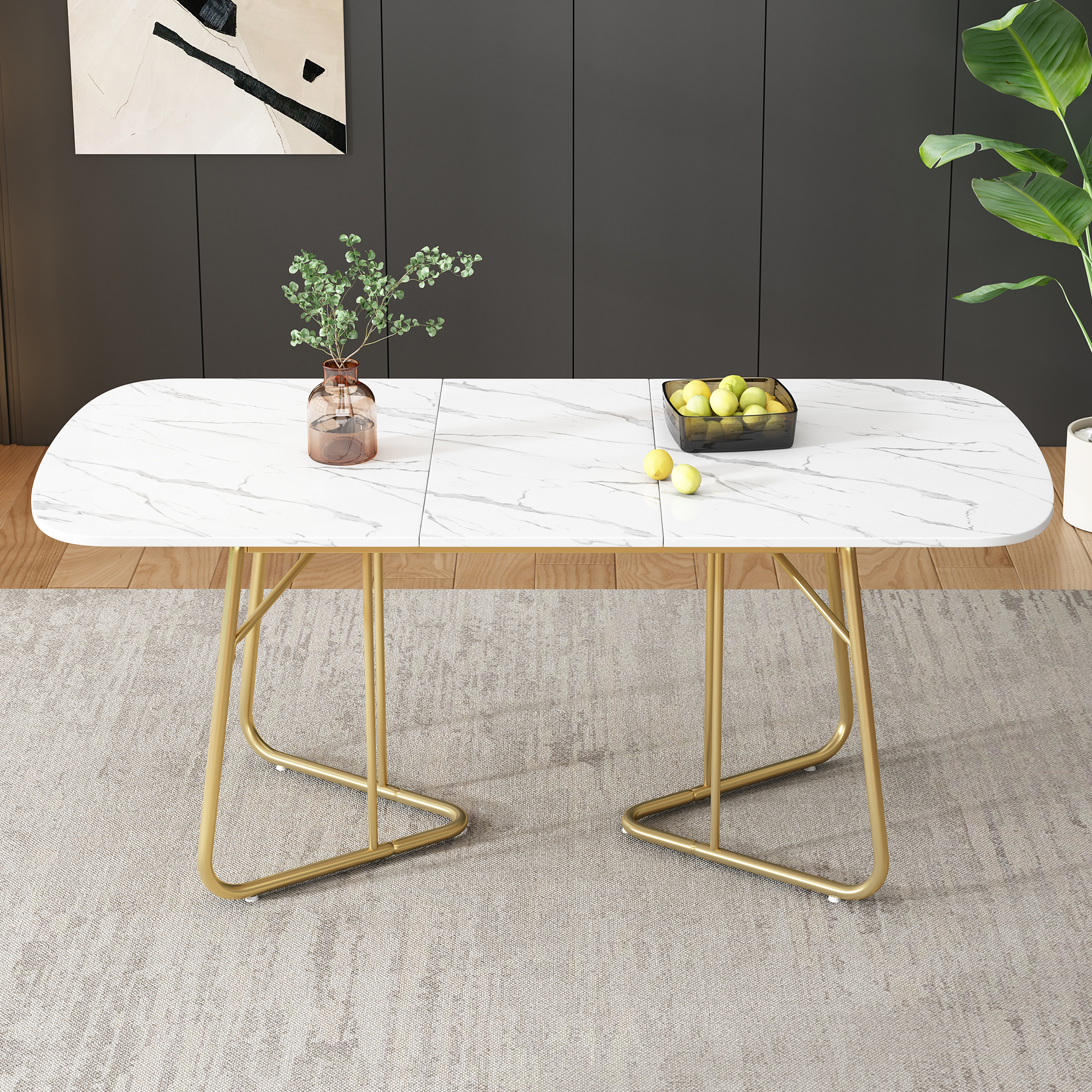 Table à manger extensible blanche avec structure en marbre – Image 5