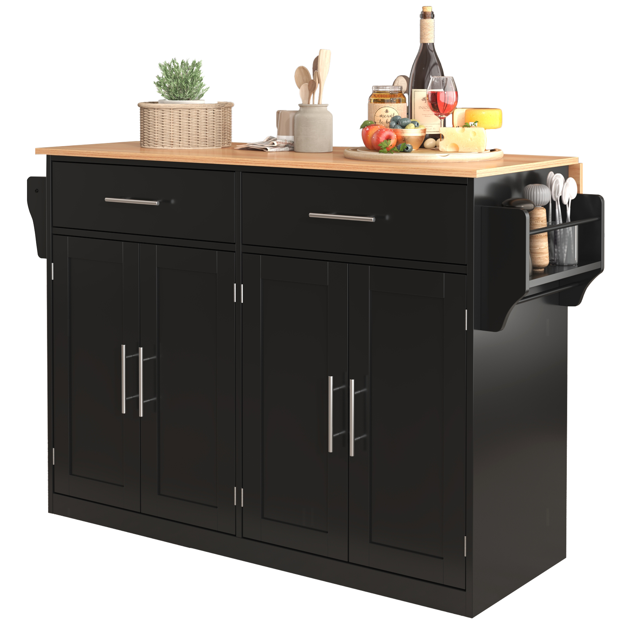 Serving Trolley With Folding Tabletop, 120x46 X91 Cm, Black, With Castors And Interchangeable Wooden Legs, Ideal For Kitchen And Dining Room 3