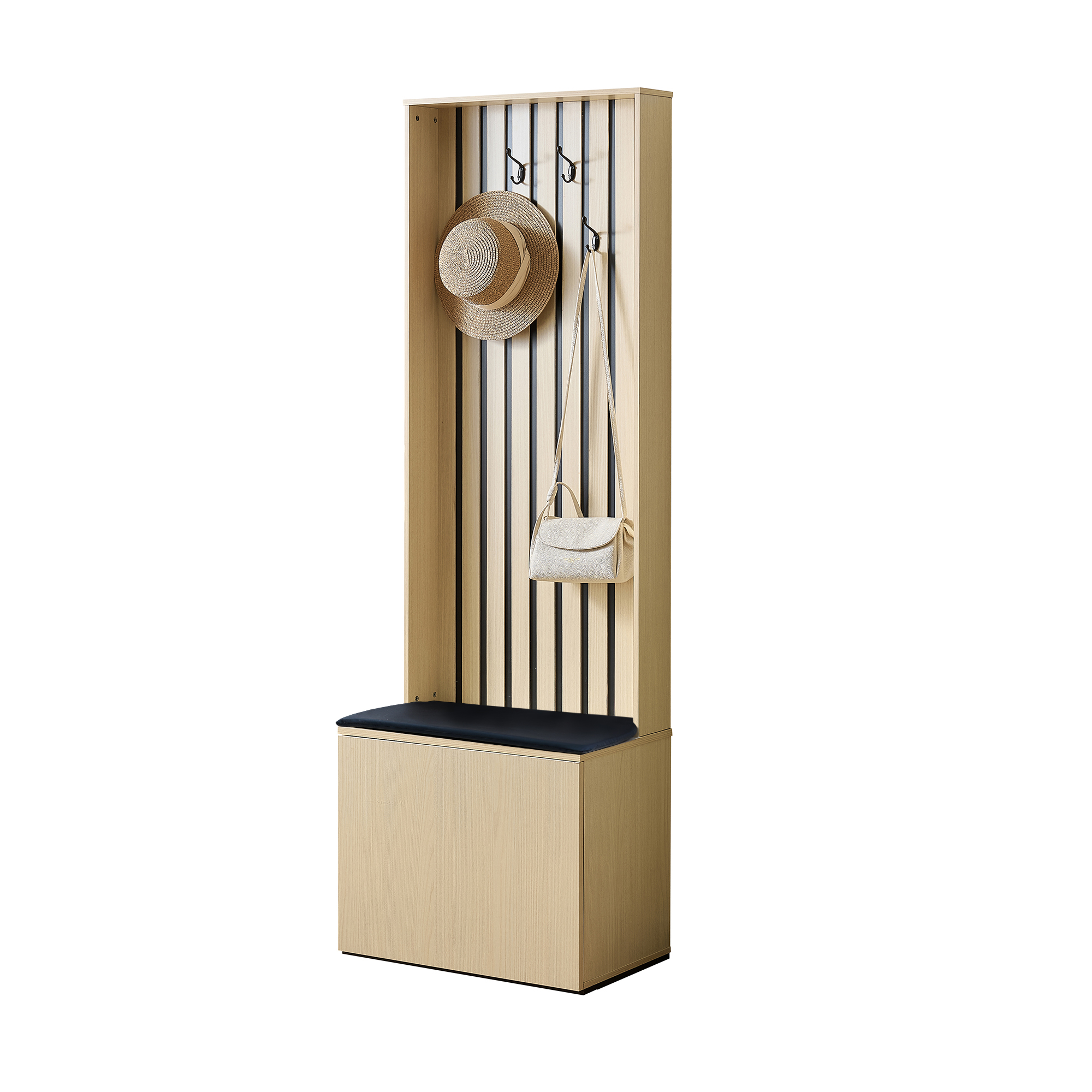 Modern Wardrobe With Bench And Shoe Storage  Hallway Organizer With 4 Hooks, Seat Cushion And Storage Compartments  Stylish, For Entrance Area And Bedroom
