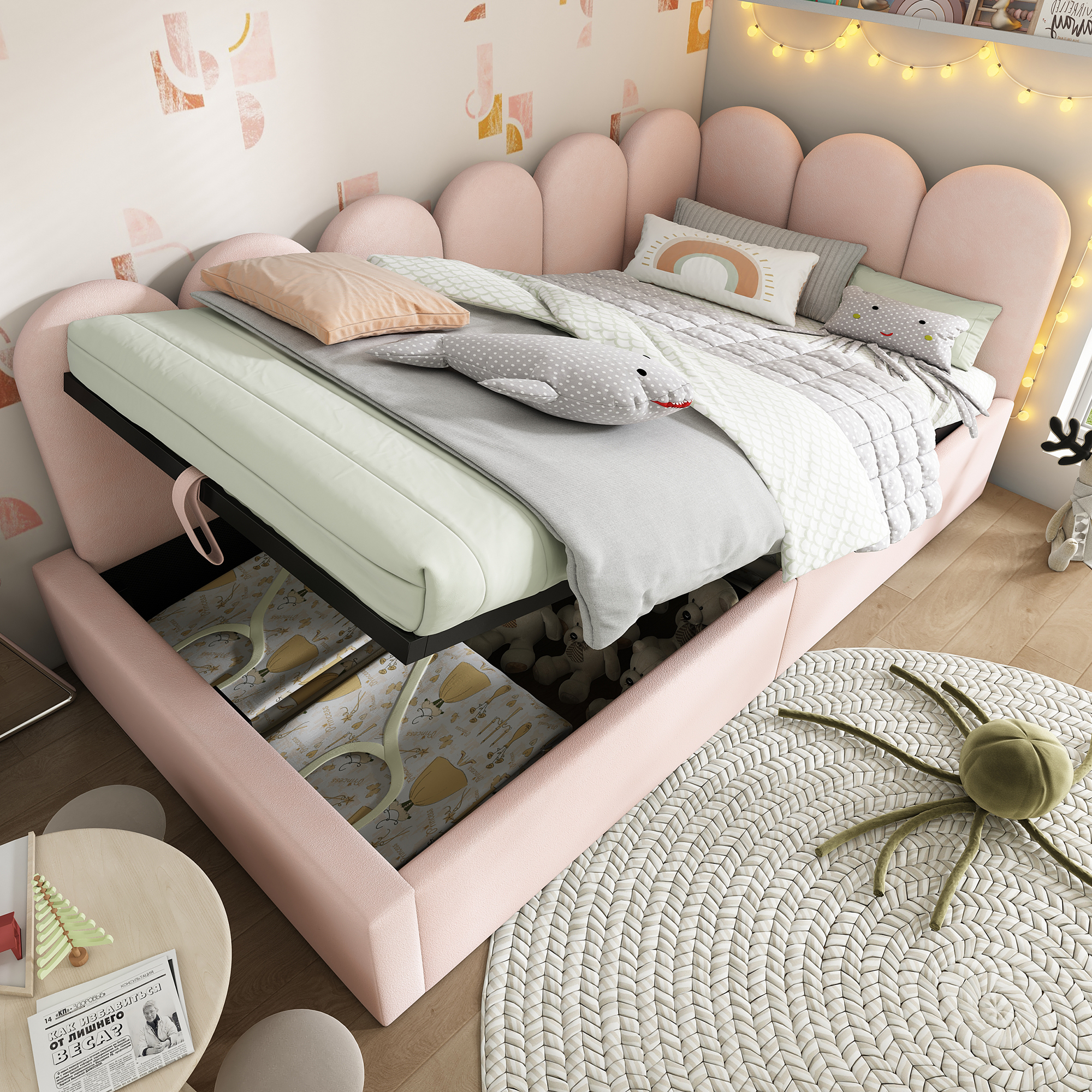 Upholstered Bed Day Bed 90x200 Cm, Daybed Sofa Bed With Hydraulic Storage, Cot With Metal Slatted Base, Velvet, Pink, Without Mattress