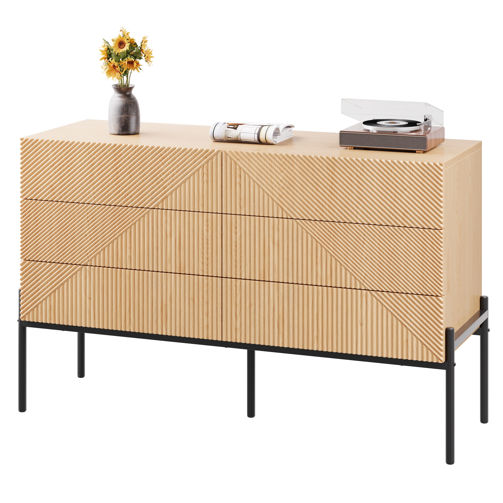 Sideboard, 3D Texture, Six Drawers, Suitable For Living And Dining Rooms, Multifunctional Storage Furniture.