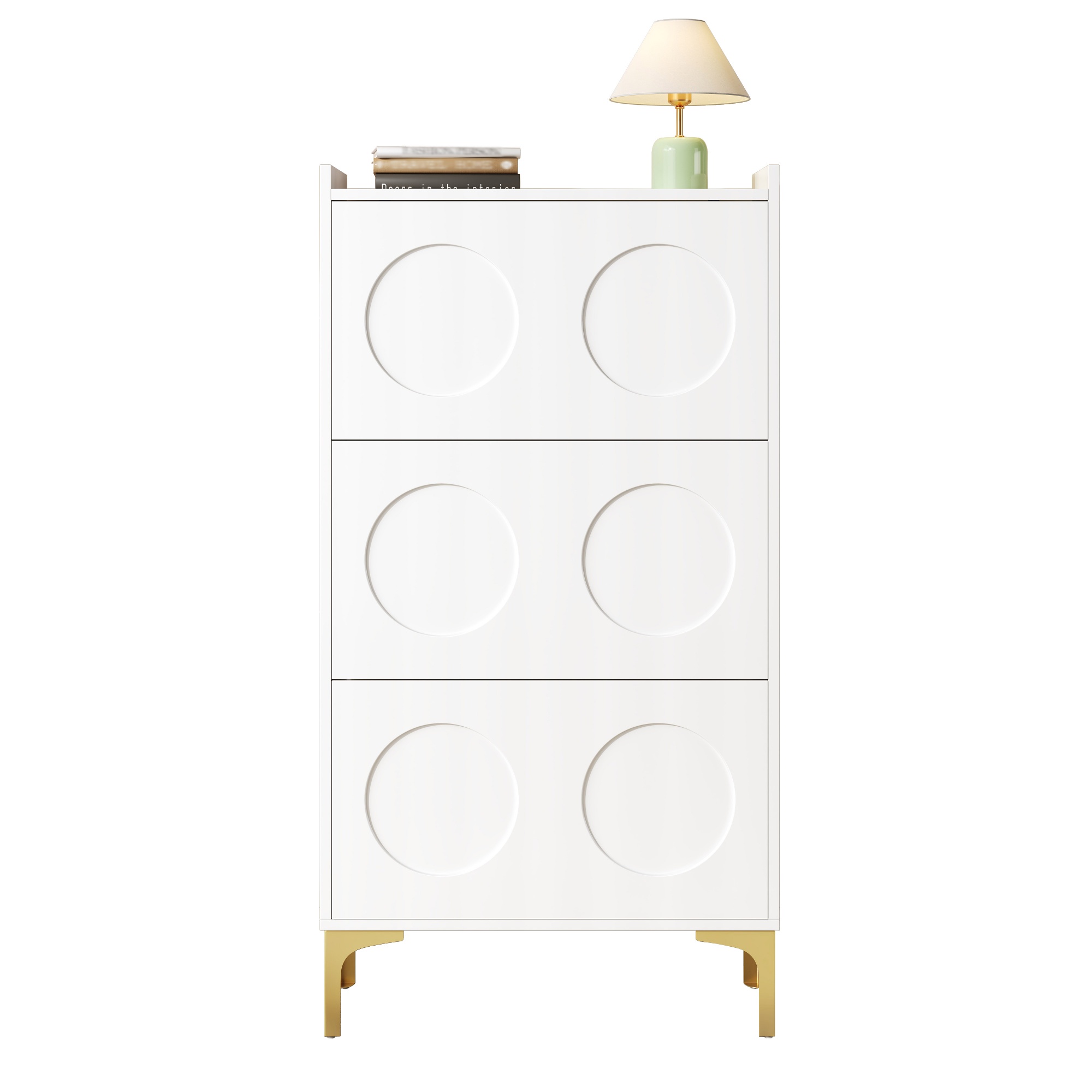 Modern, Bright And Luxurious White Shoe Cabinet. Three-tiered Design With Ample Storage Space, Sturdy Metal Feet, Space-saving Shoe Storage For The Entryway.