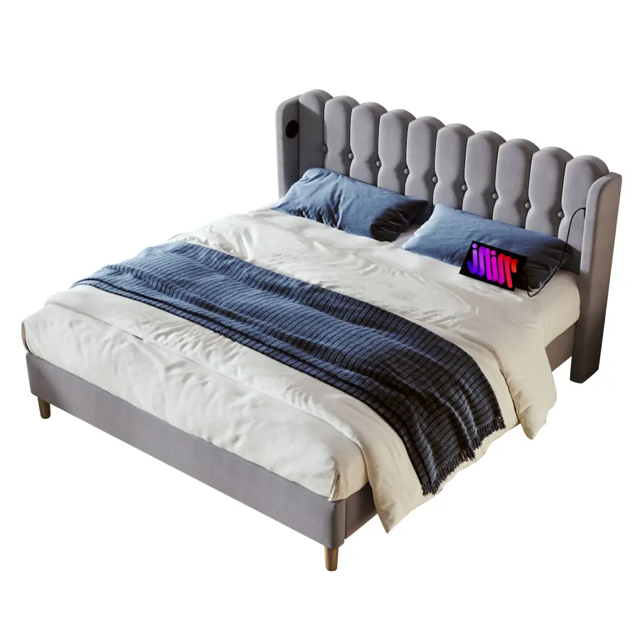 Upholstered Bed Double Bed With USB Type C Charging Function