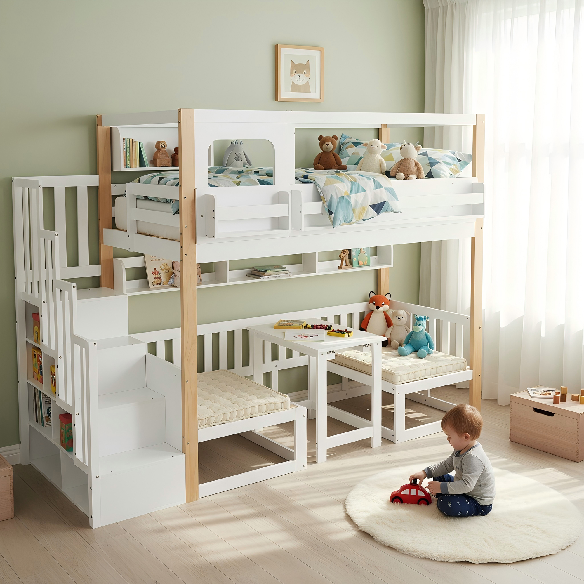 Lit superposé, lit enfant, table multifonctionnelle réglable en hauteur – Image 5