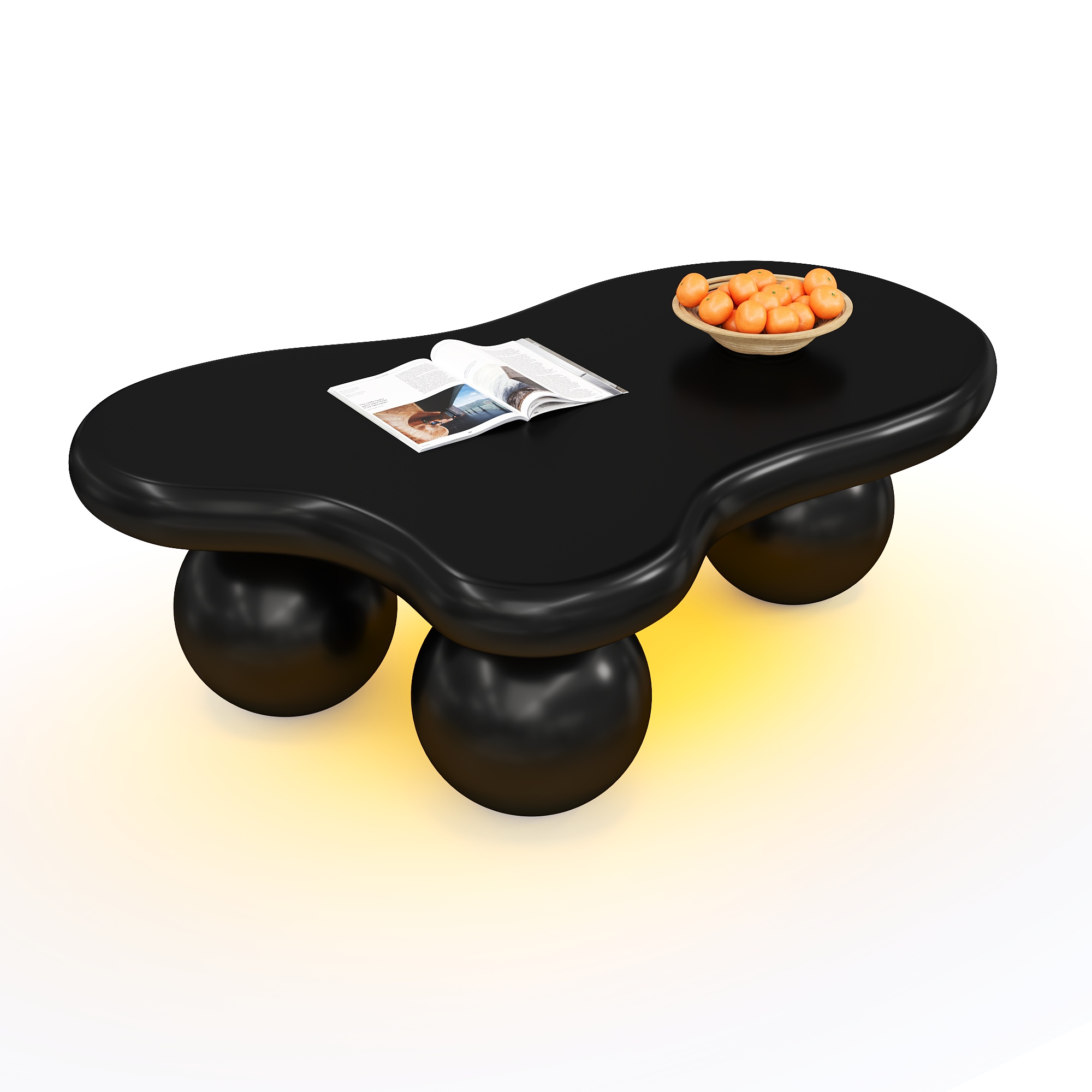Black Cloud-shaped Coffee Table With LED Lighting Available In 16 Colors, Cloud-shaped Design, Round Leg Design, Stylish Highlight For Modern Living R