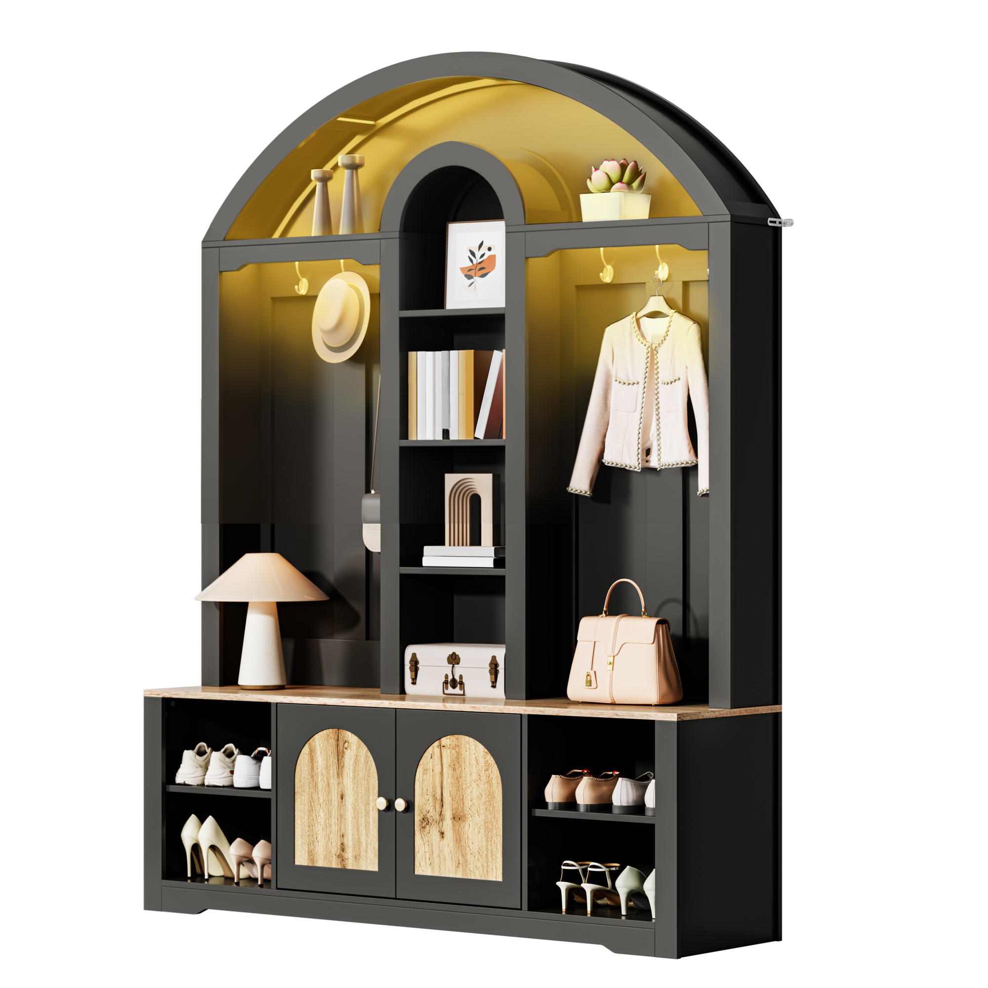 Multifunctional Wardrobe Entryway Cabinet With Shoe Rack, Shelves And Hooks. Wardrobe  A Wardrobe Made Of Sturdy MDF With A Modern Design And Practical Storage Space.