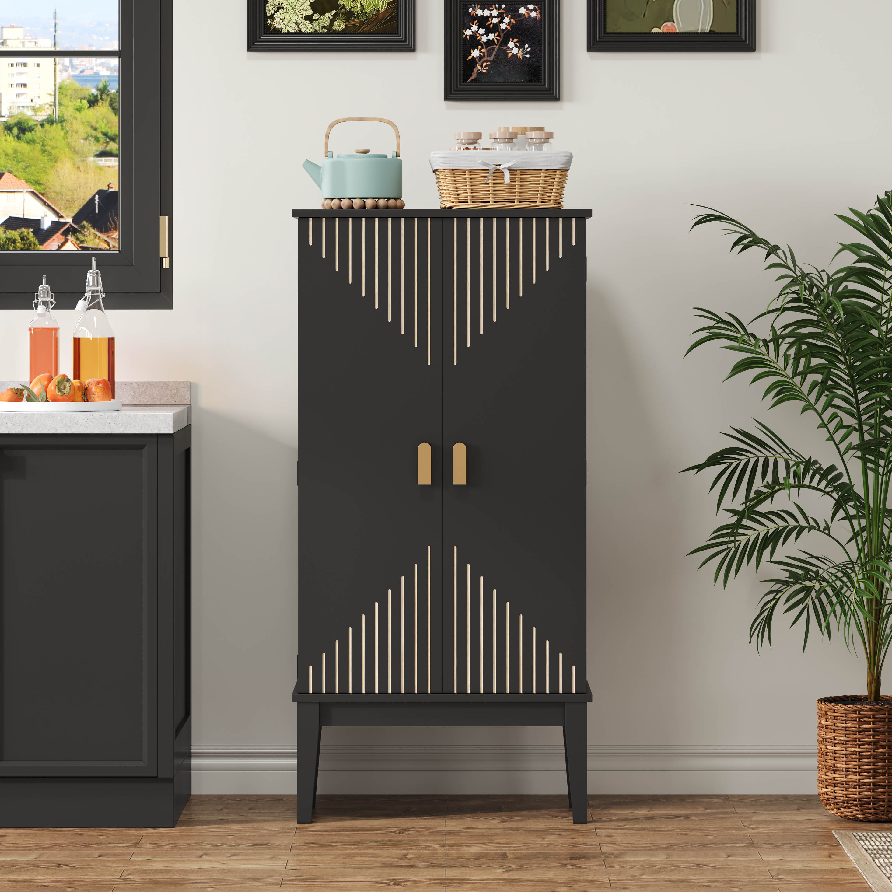 120X59X30cm Kitchen Cabinet, Cabinet, Sideboard, Spacious 2 Door Storage Cabinet With Door Shelf, Vintage Style Storage Cabinet   Suitable For Kitchen, Dining Room, Living Room And Hallway