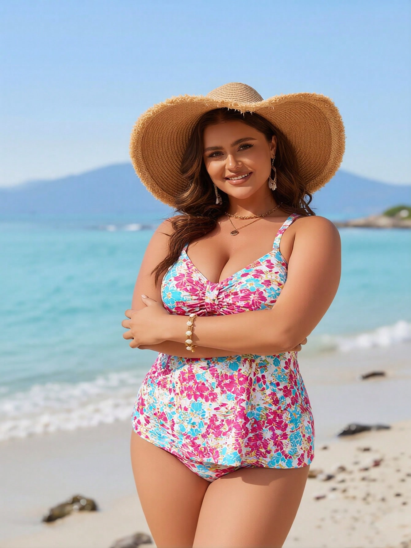 2026 New Plus Size Women's Sexy Fashion Colorful Floral Twist One-Piece Boyleg Swimsuit For Vacation & Leisure — foto 3