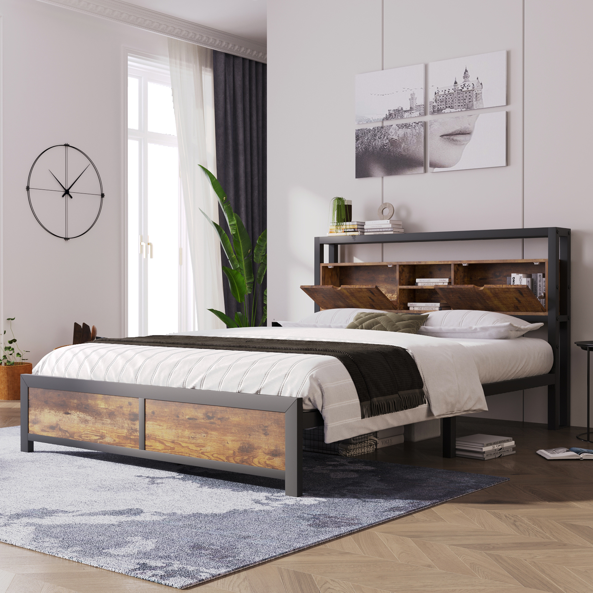Metal Bed Youth Beds Double Bed 140 X 200 Cm With Storage Headboard And Metal Slatted Frame, Children's Bed Metal Bed Frame Bed Frame For Adults, Chil