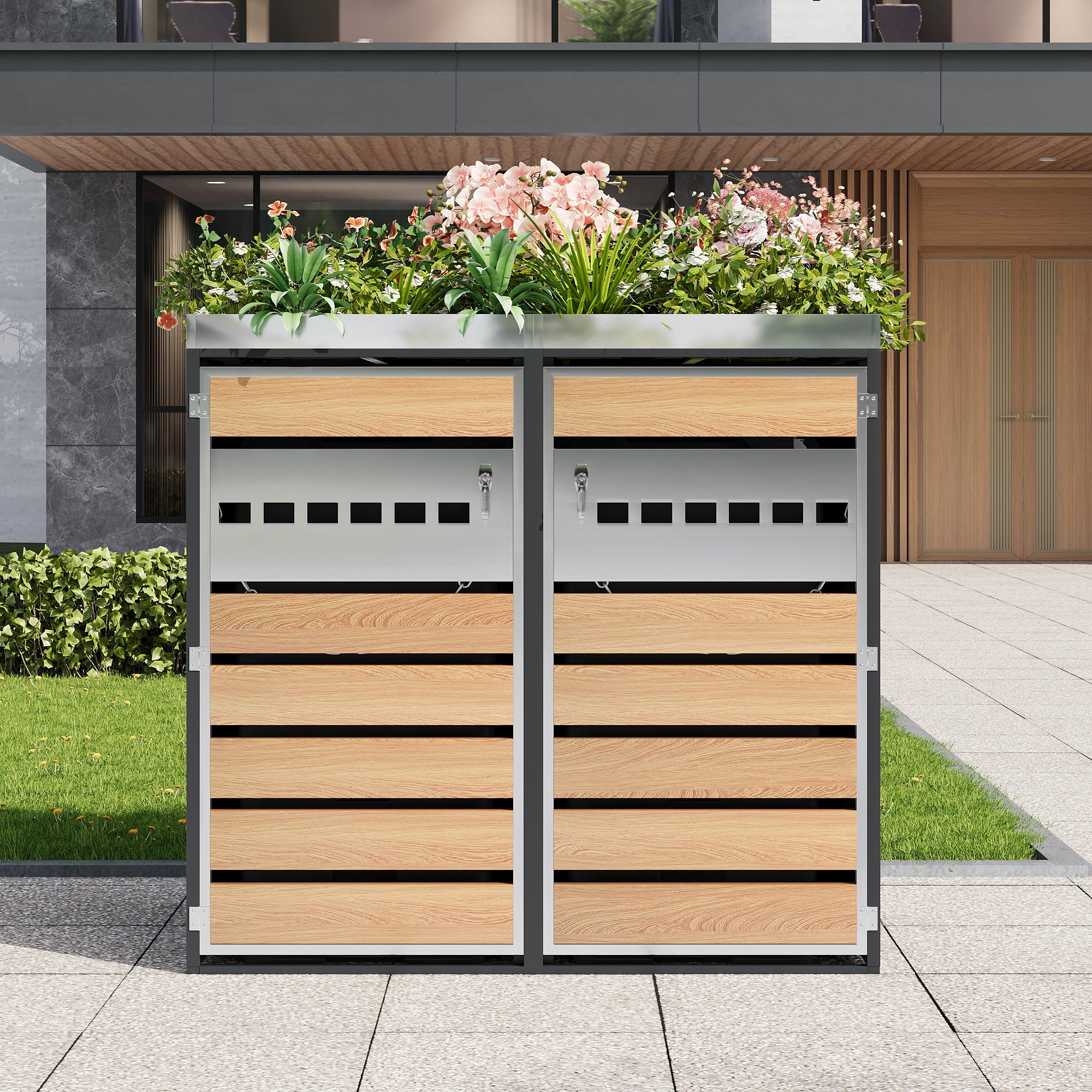 Garbage Can Box Trash Storage Compartments lockable