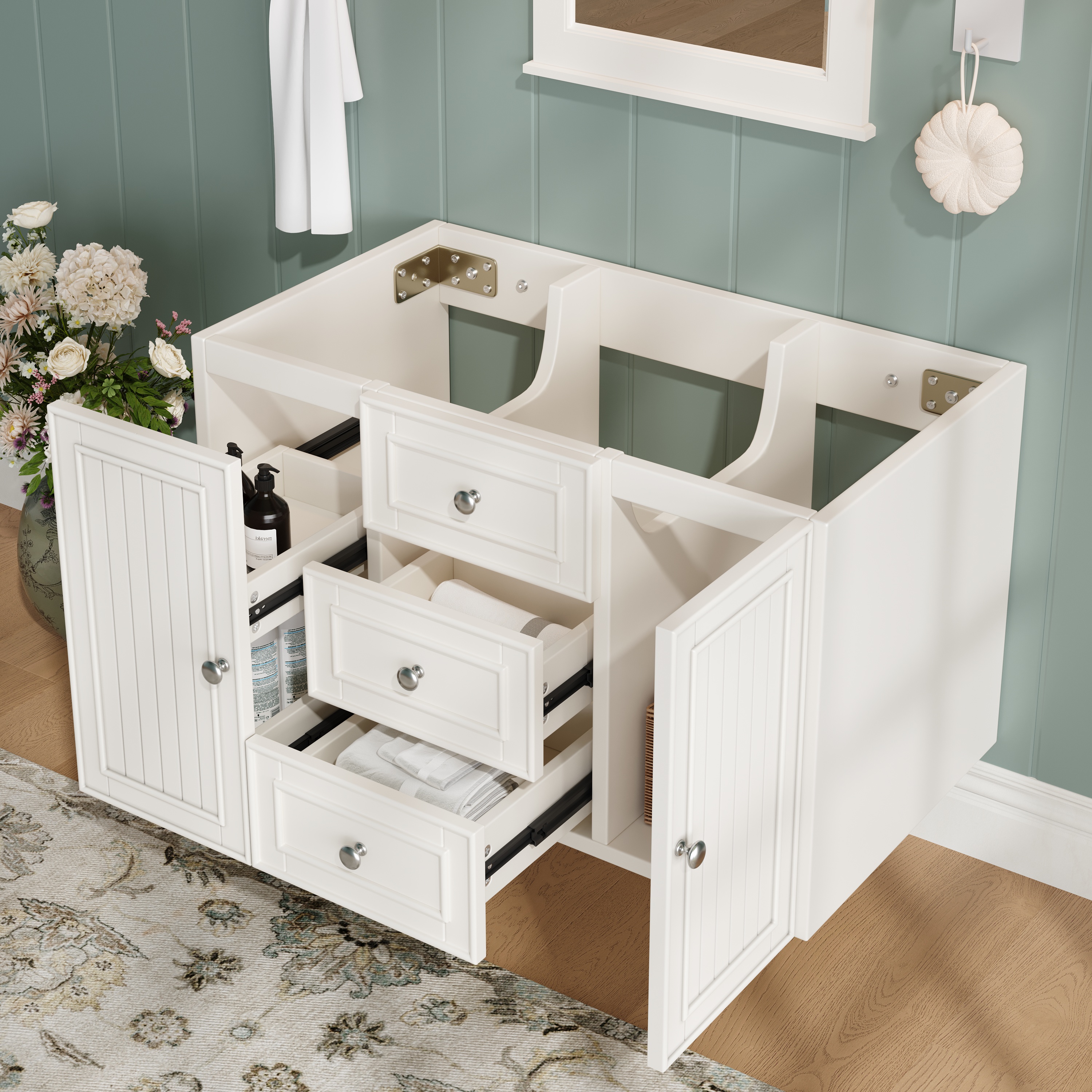 Washbasin Cabinet, Base Cabinet, Vanity Cabinet, Bathroom Cabinet With 3 Drawers, Plenty Of Storage Space, Hanging Washbasin, Modern Style,Bathroom Fu