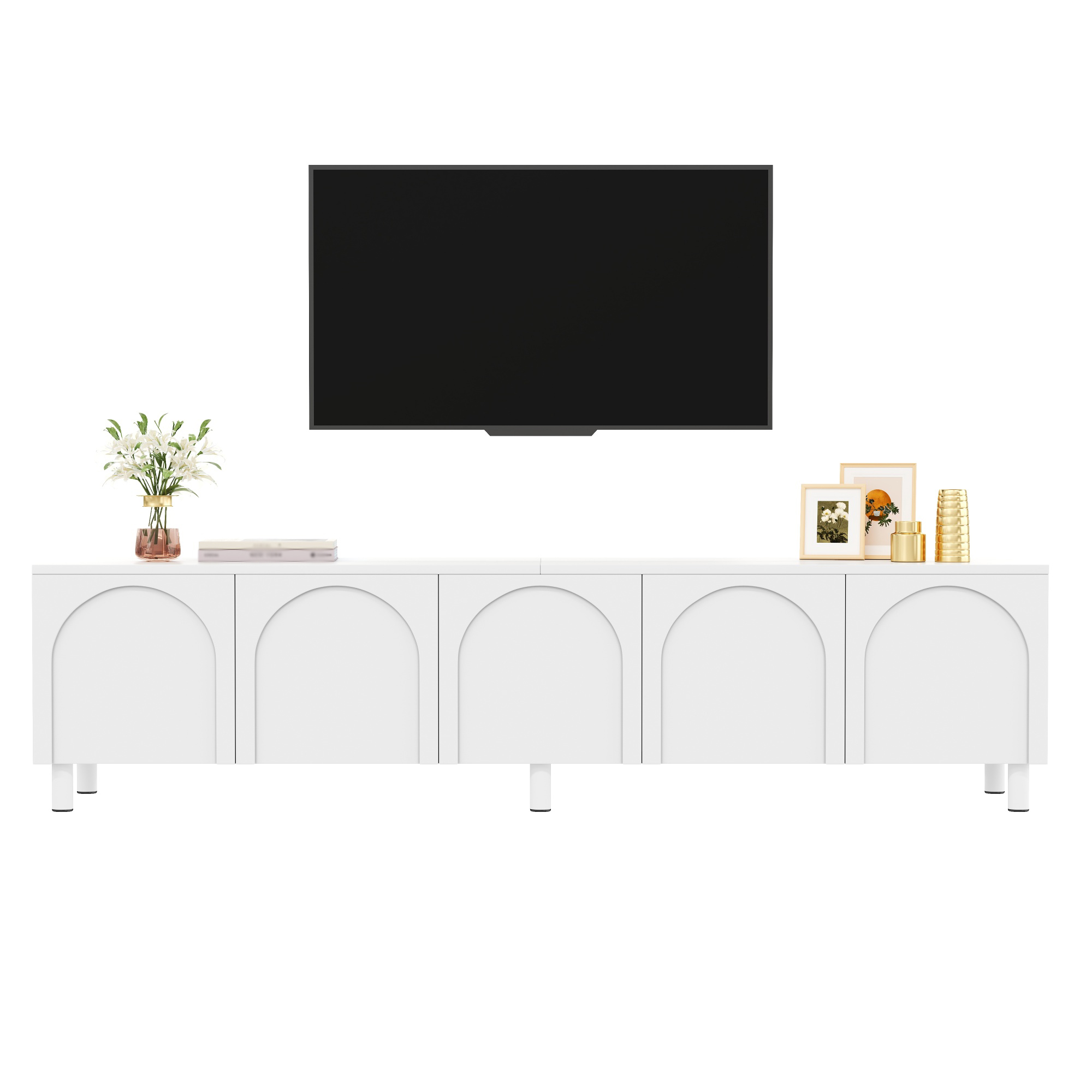 Lowboard TV Stand Living Room, TV Cabinet With 5 Doors, Metal Feet, Made Of PB And MDF, Modern Storage TV Board