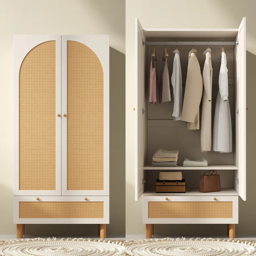 Wardrobe Wardrobe With 2 Doors & Rattan