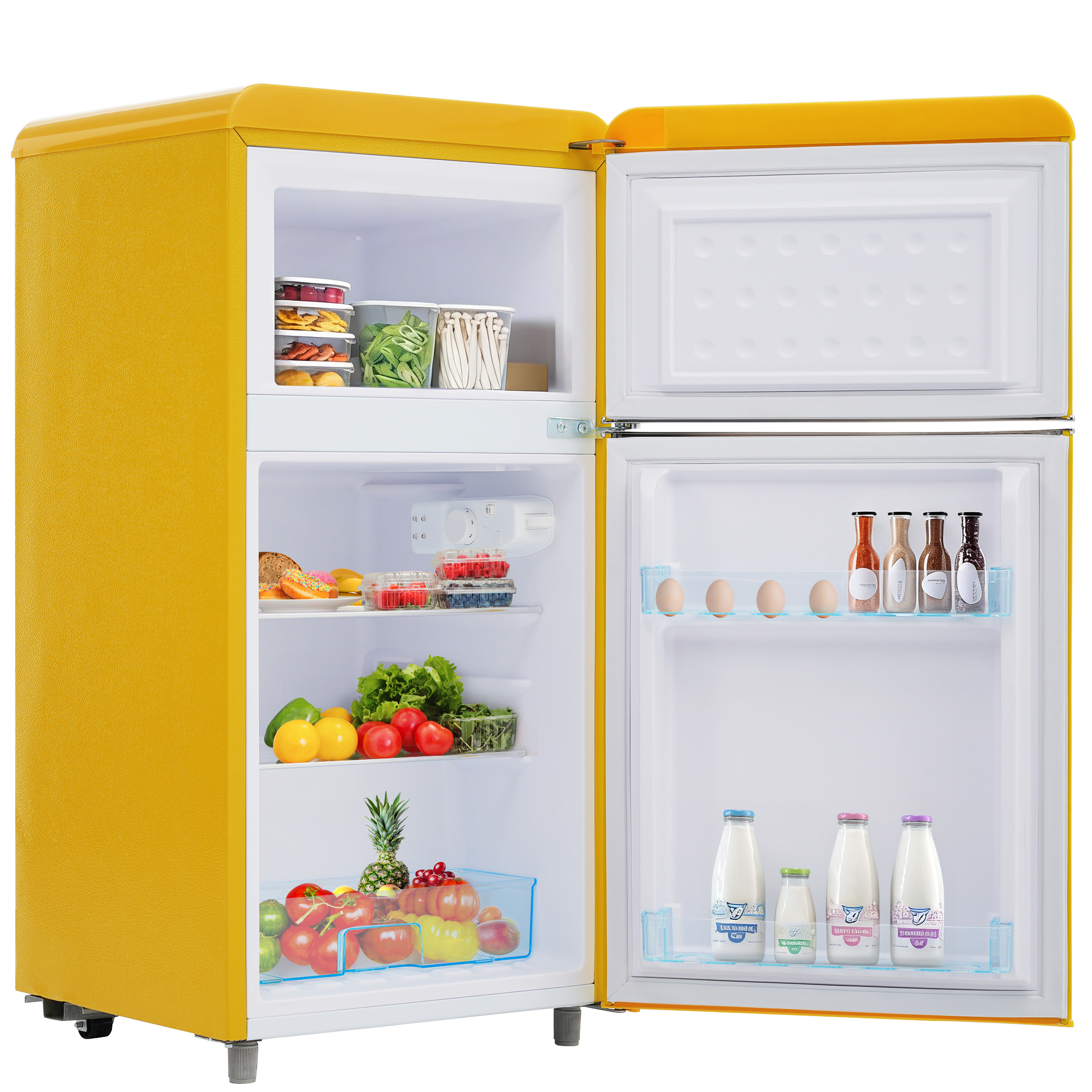 Retro Refrigerator, Upper And Lower Double Door Refrigerator, 72 Liters Total Volume, With 21 Liter Freezer Volume, 120 KWh Year, LED Light. Available