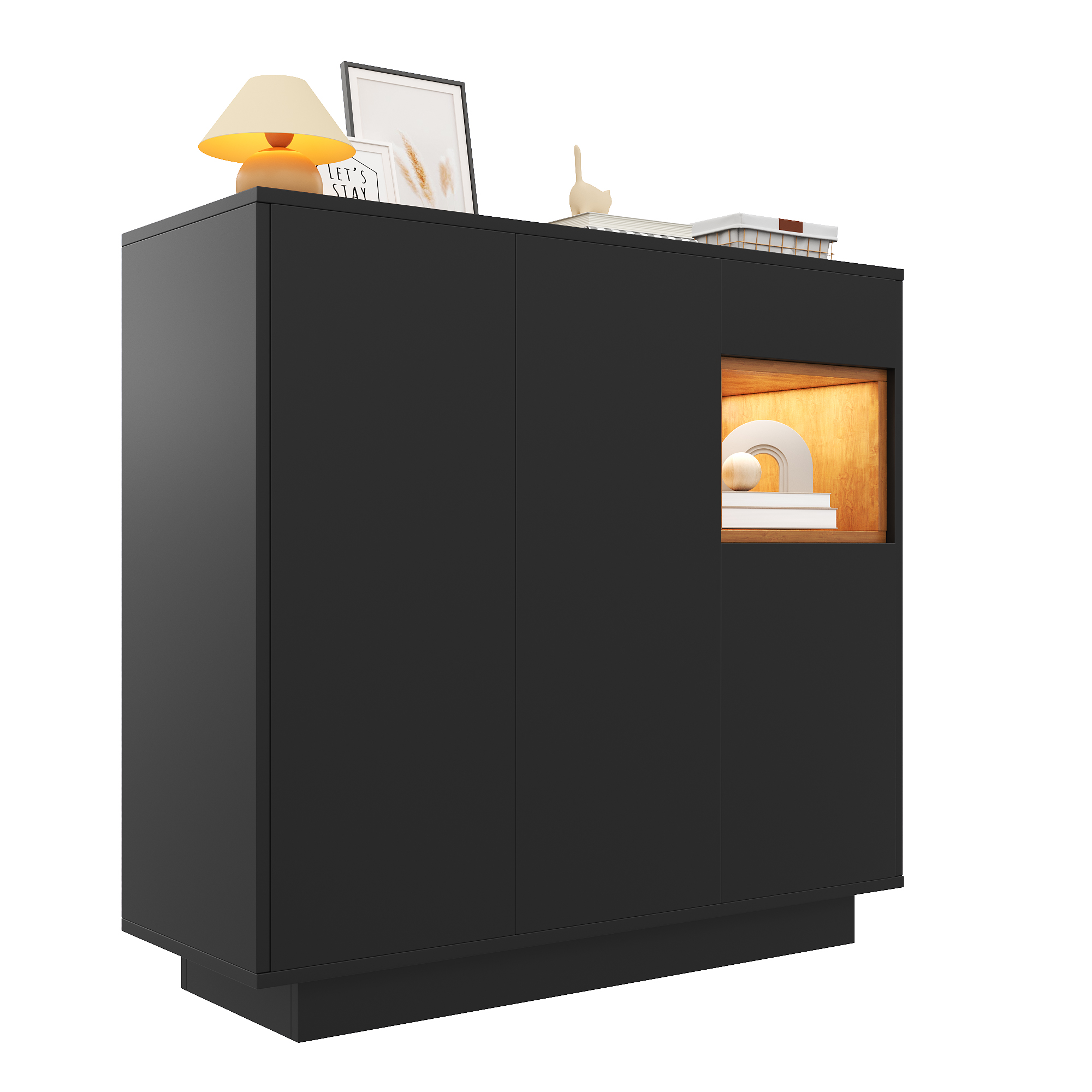Shoe Cabinet With A Drawer And Adjustable Shelves In Black And Wood Is Perfect For Modern Hallways. It Offers Space For 14-18 Pairs Of Shoes.