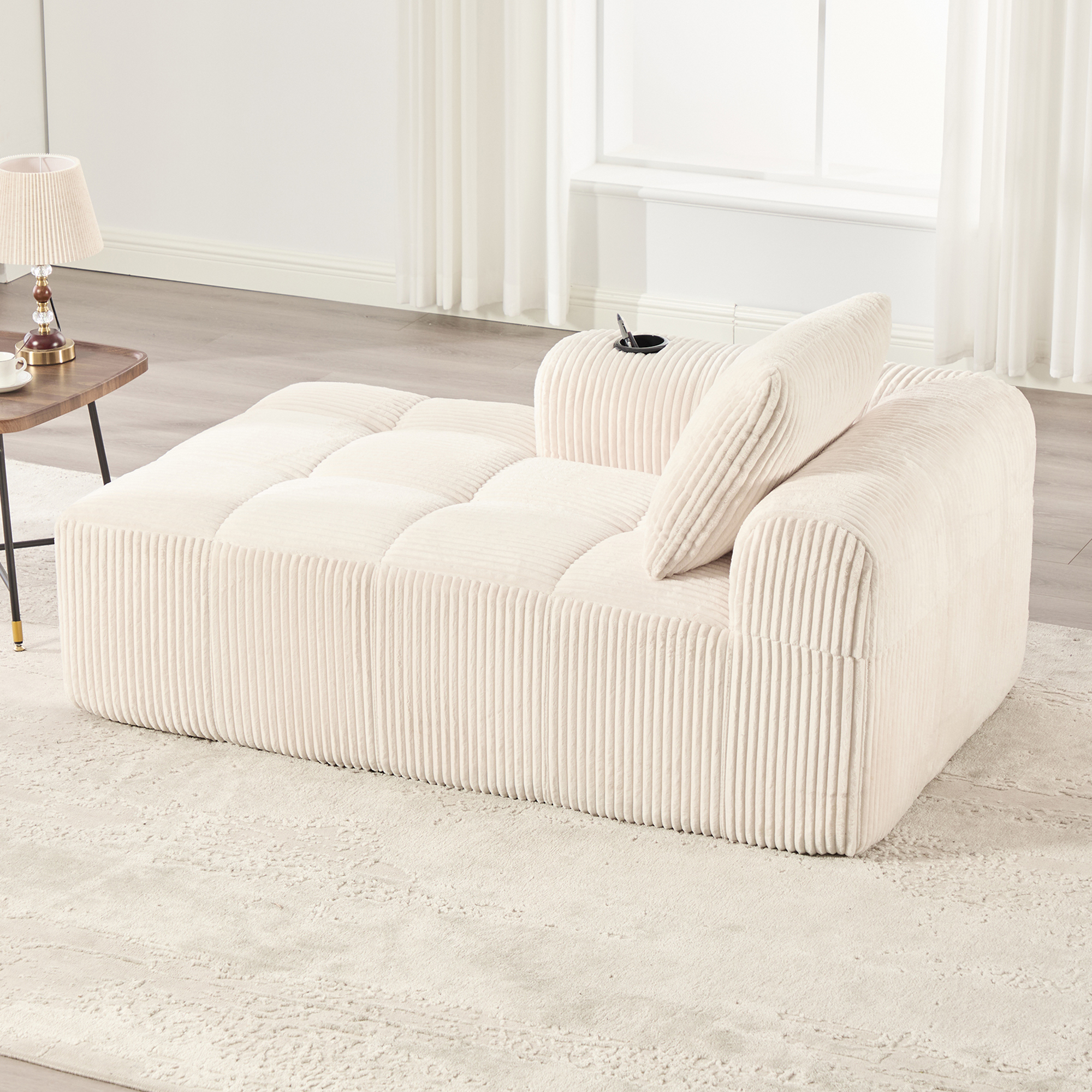 Cozy Corduroy Recliner, Sofa - Without Assembly, Soft Sofa With Back Cushions, Side Storage Pocket For Remote Control And Mobile Phone, Integrated Cup