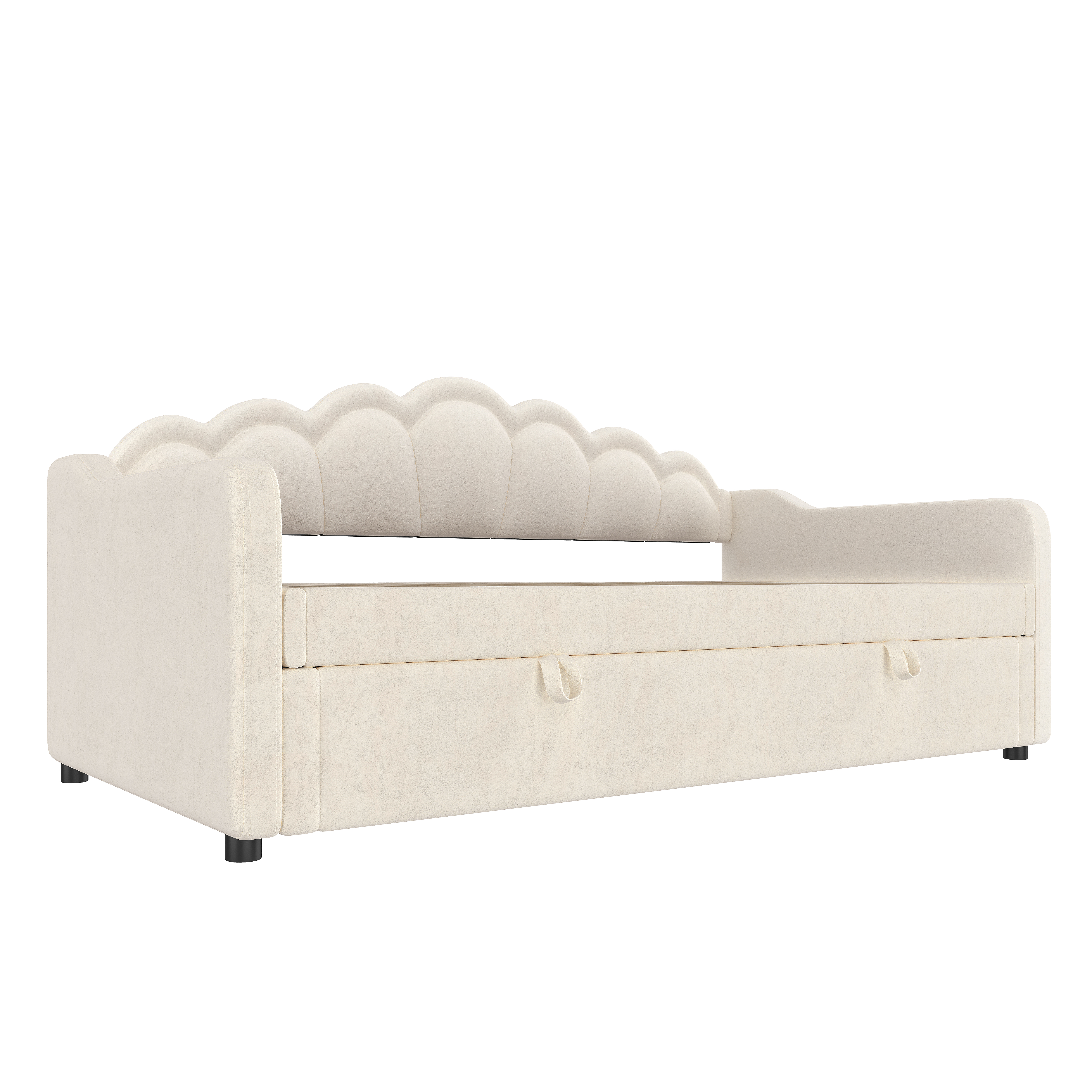 Daybed, Sofa Bed, Hydraulic Bed, With Storage Space, Single Bed Without Mattress , Velvet, Color Changeable LED Strip, 90x200cm, Beige