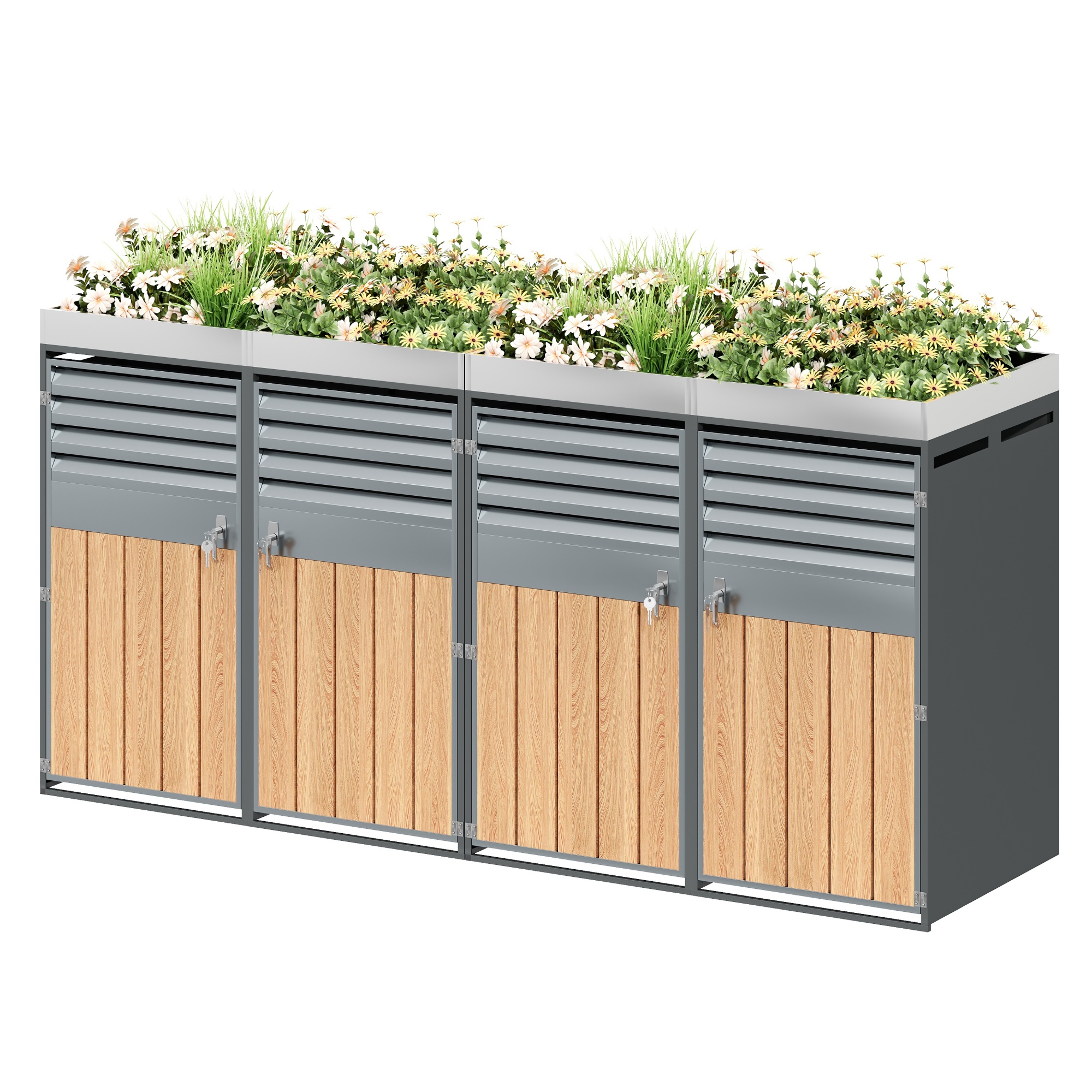 Garbage Can Box ,ventilation Opening With Slats, Trash Storage Compartments,lockable, Four Doors,planting Area
