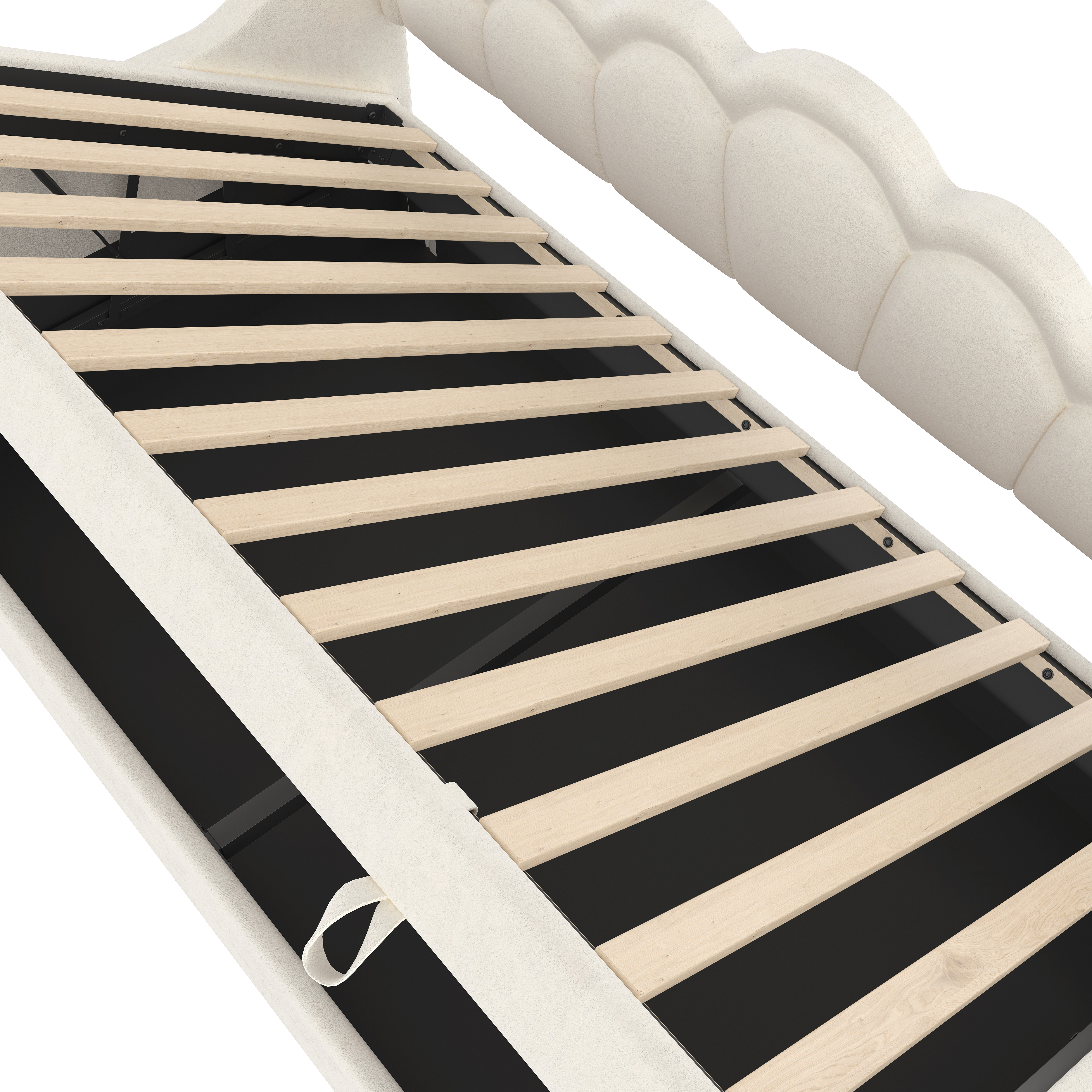 Daybed, Sofa Bed, Hydraulic Bed, With Storage Space, Single Bed Without Mattress , Velvet, Color Changeable LED Strip, 90x200cm, Beige