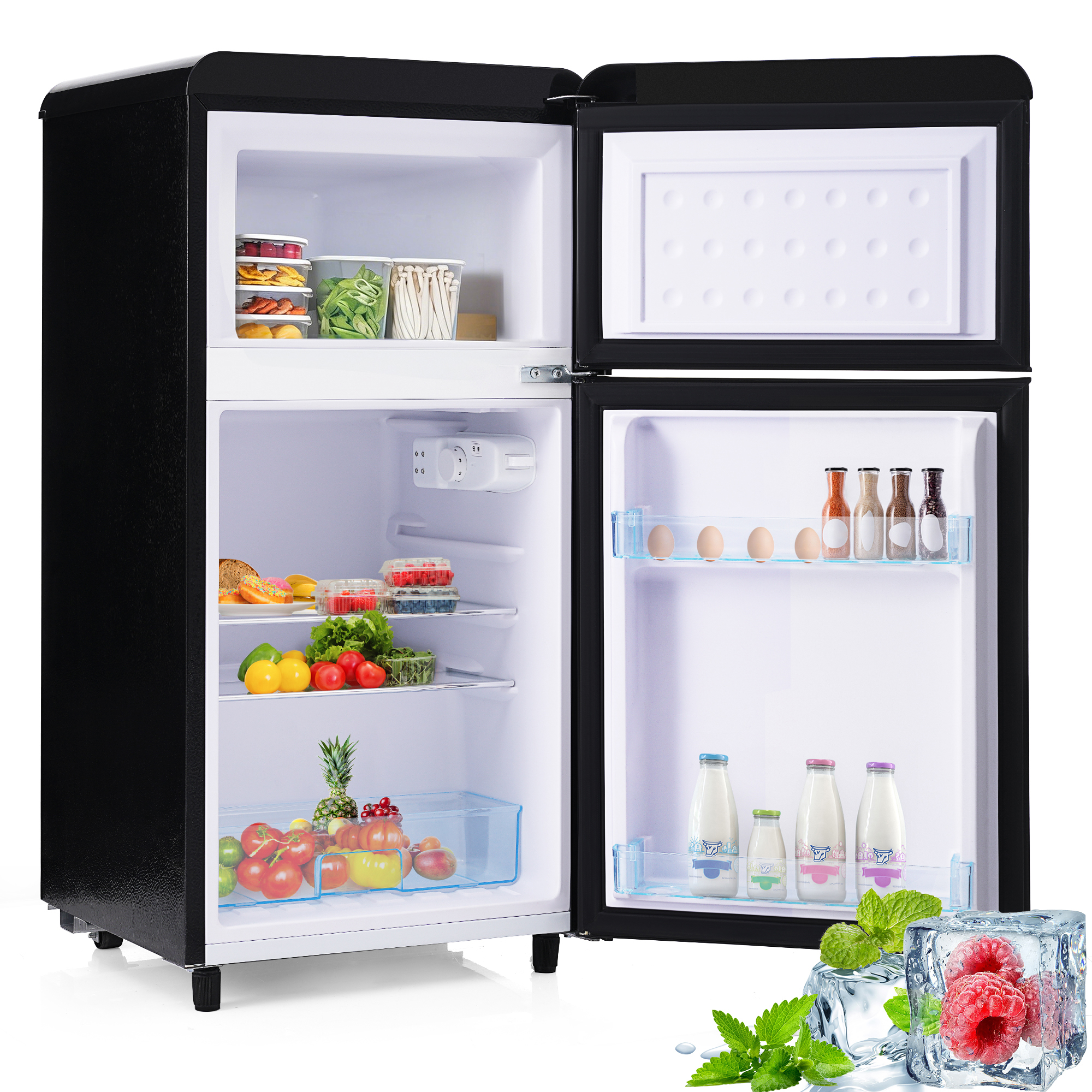 Retro Refrigerator, Upper And Lower Double Door Refrigerator, 72 Liters Total Volume, With 21 Liter Freezer Volume, 120 KWh Year, LED Light. Available