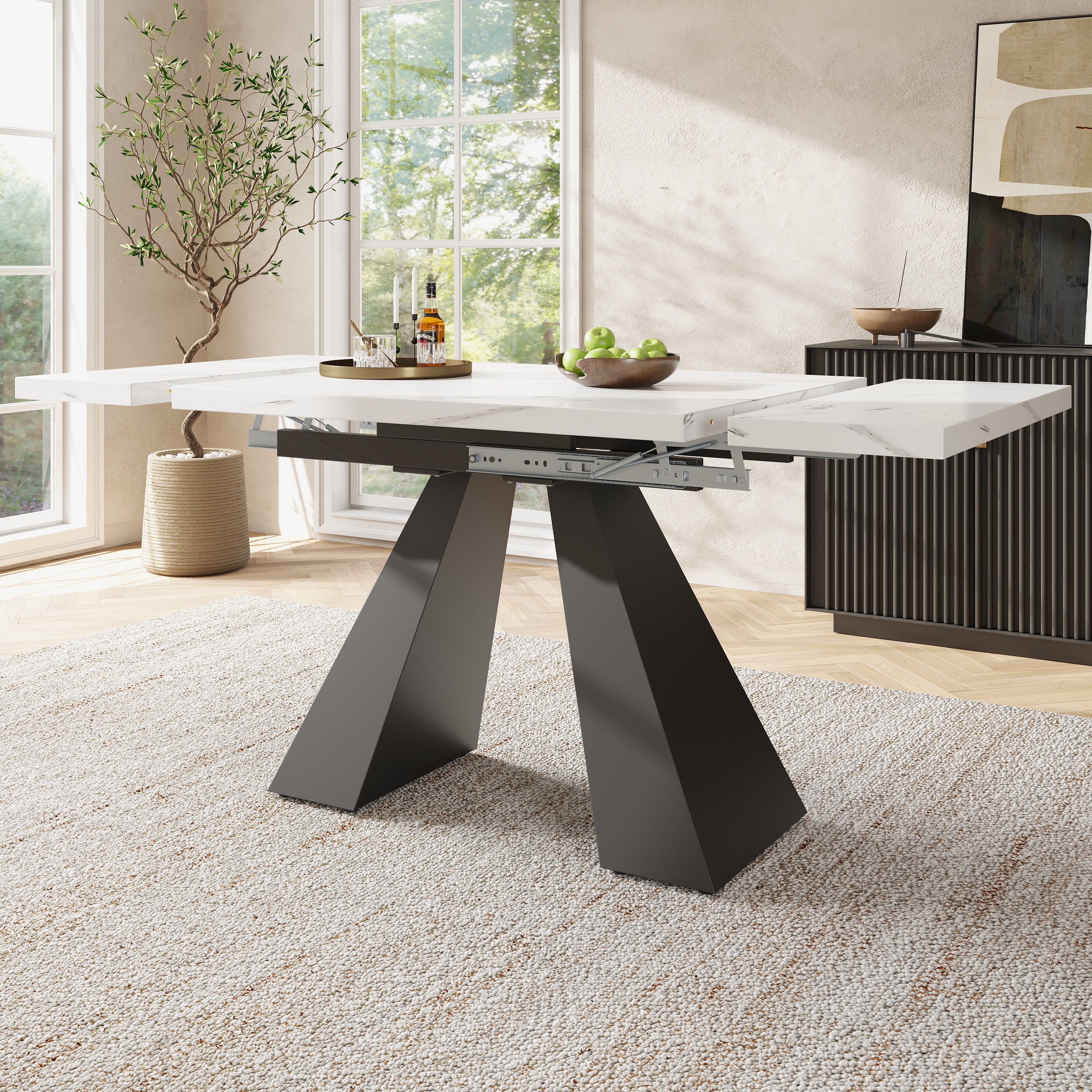 Telescopic Dining Table  99-159x74cm , Extendable Dining Table, Space-Saving Kitchen Table, Wide Work Surface, Flexible Design, For Home Office And Li