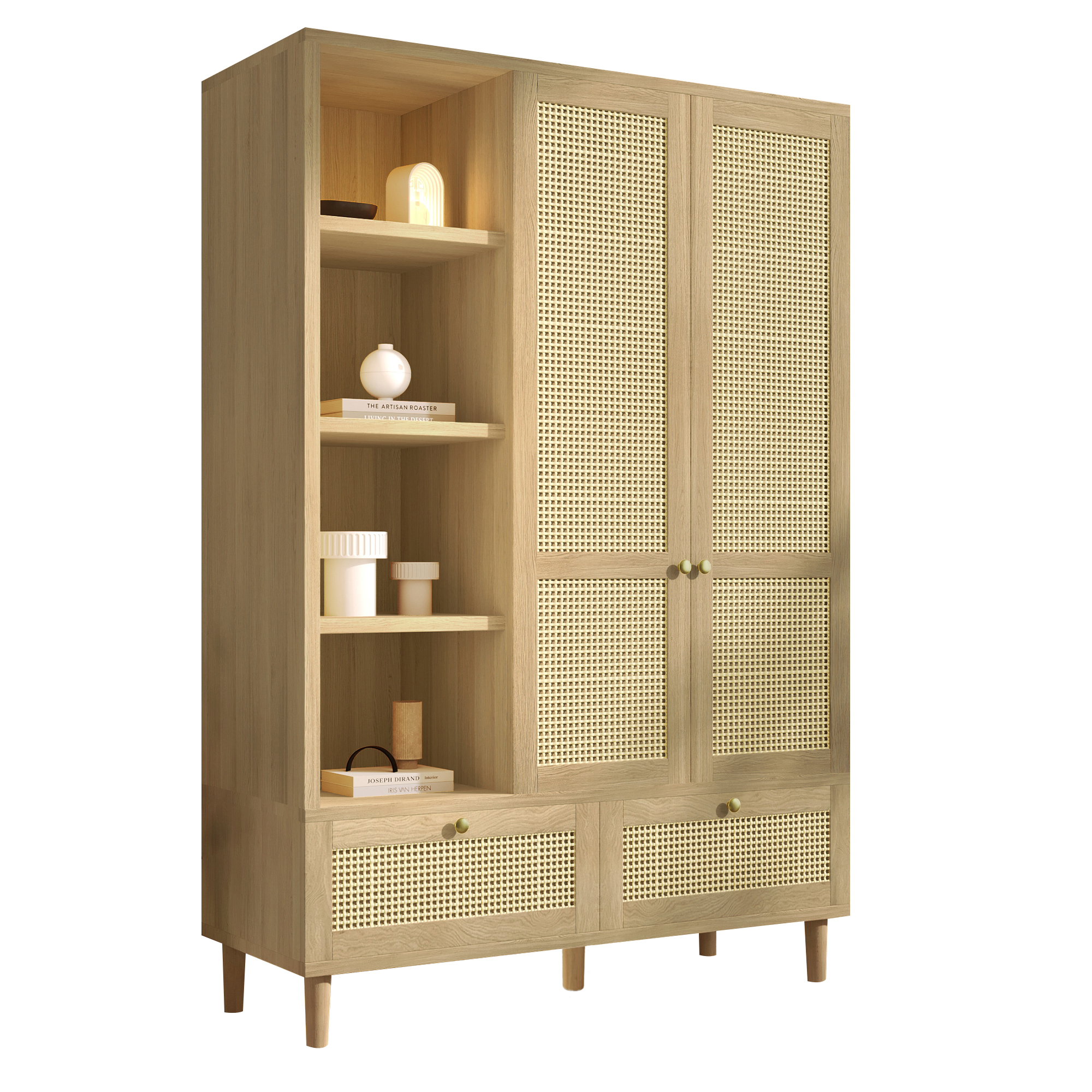 Armoire-penderie avec 2 portes et osier en rotin – Image 5