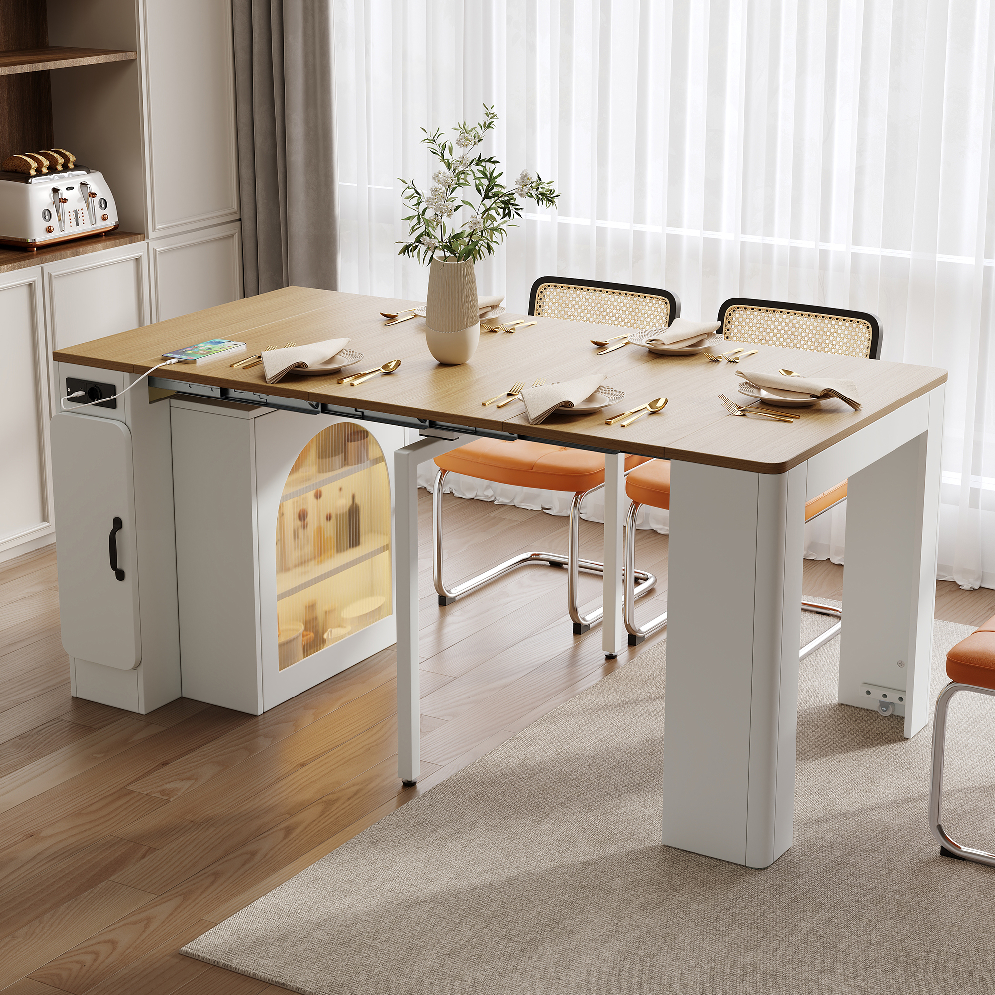 Îlot de Cuisine Extensible avec Rangements et Prises USB