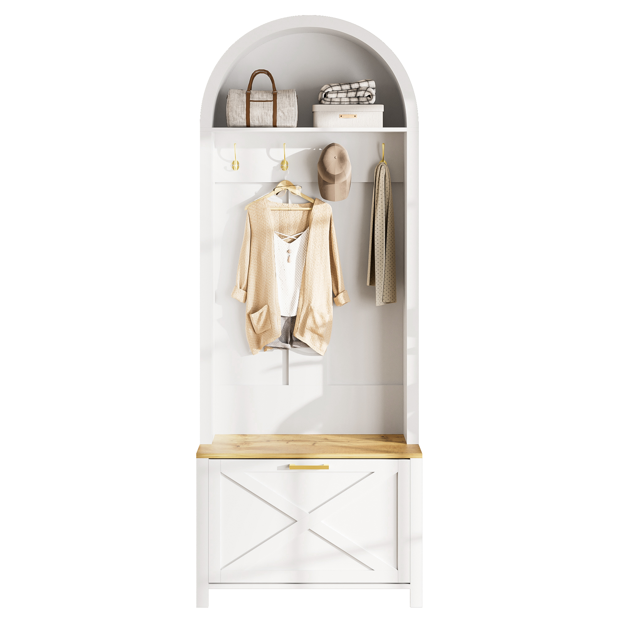 Armoire de garde-robe multifonctionnelle avec porte-chaussures, arbre à crochet d'étagère