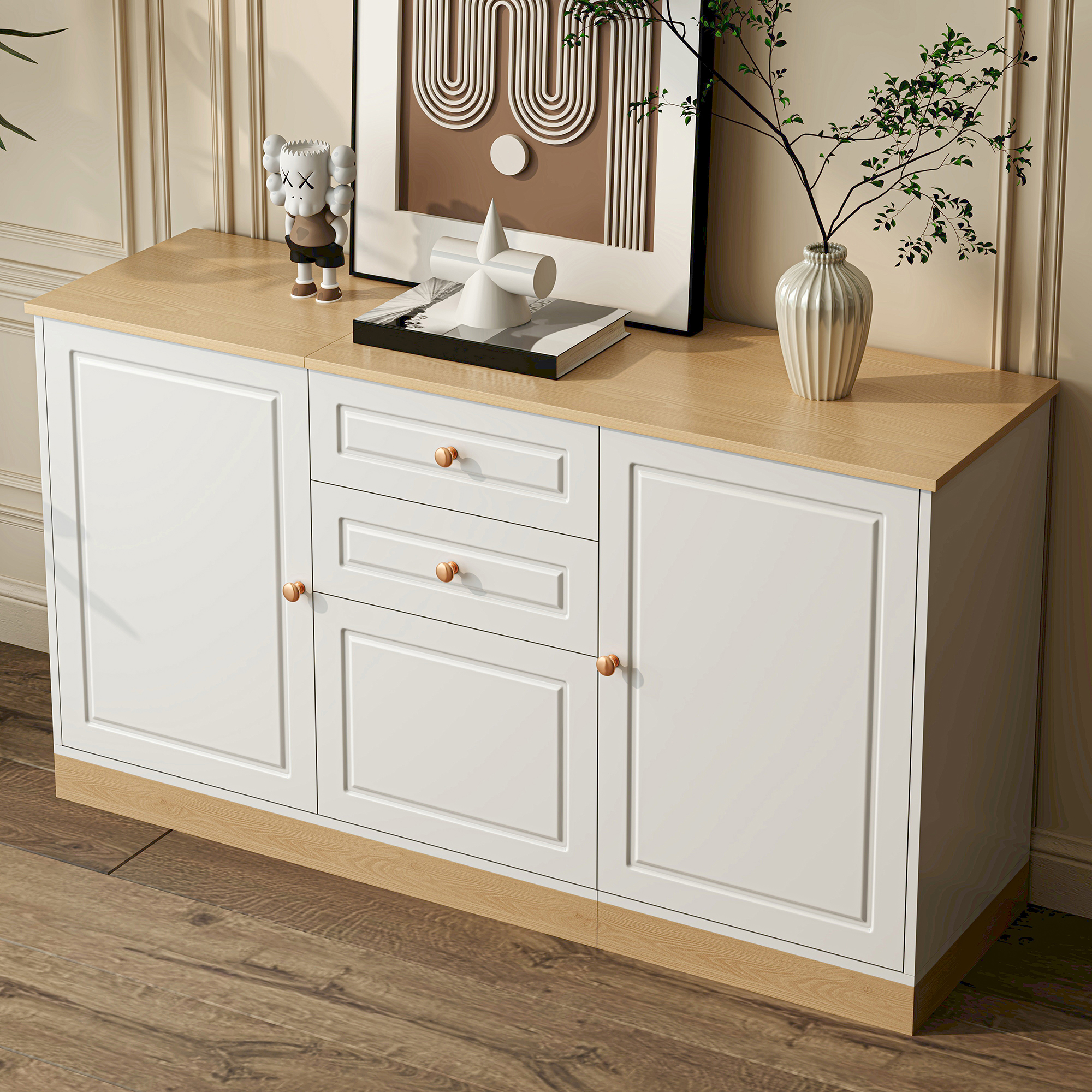 Sideboard , Three Doors ,Double Drawers ,Suitable For Living And Dining Room ,Multifunctional Storage Furniture.