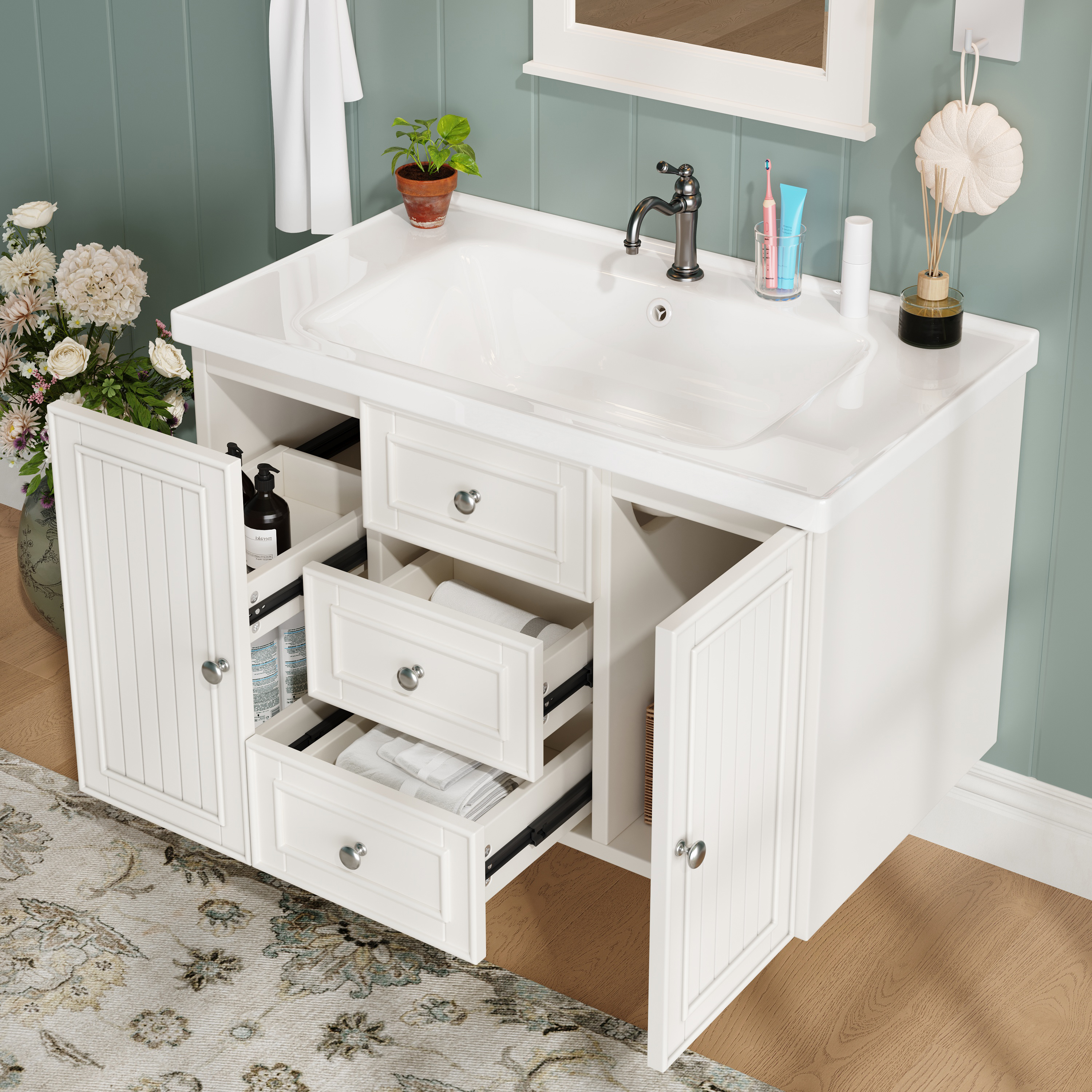 Washbasin Cabinet, Base Cabinet, Vanity Cabinet, Bathroom Cabinet With 3 Drawers, Plenty Of Storage Space, Hanging Washbasin, Bathroom Cabinet With Si