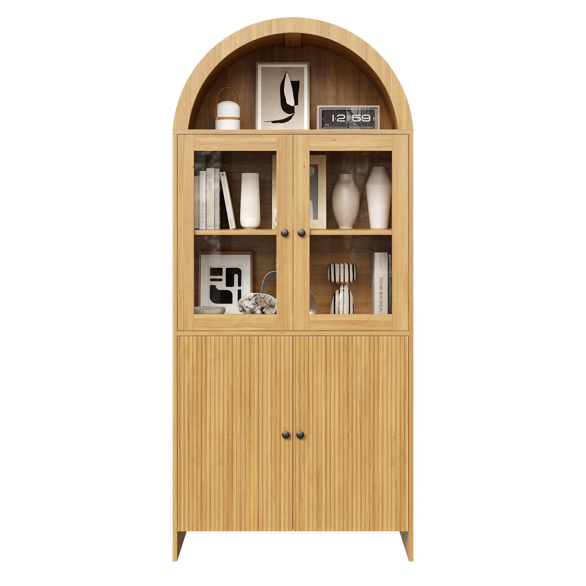 Sideboard With Arched Ceiling , Display Cabinet With Glass Doors , Closed Storage Cabinet With Wave Pattern , Living Room Cabinet