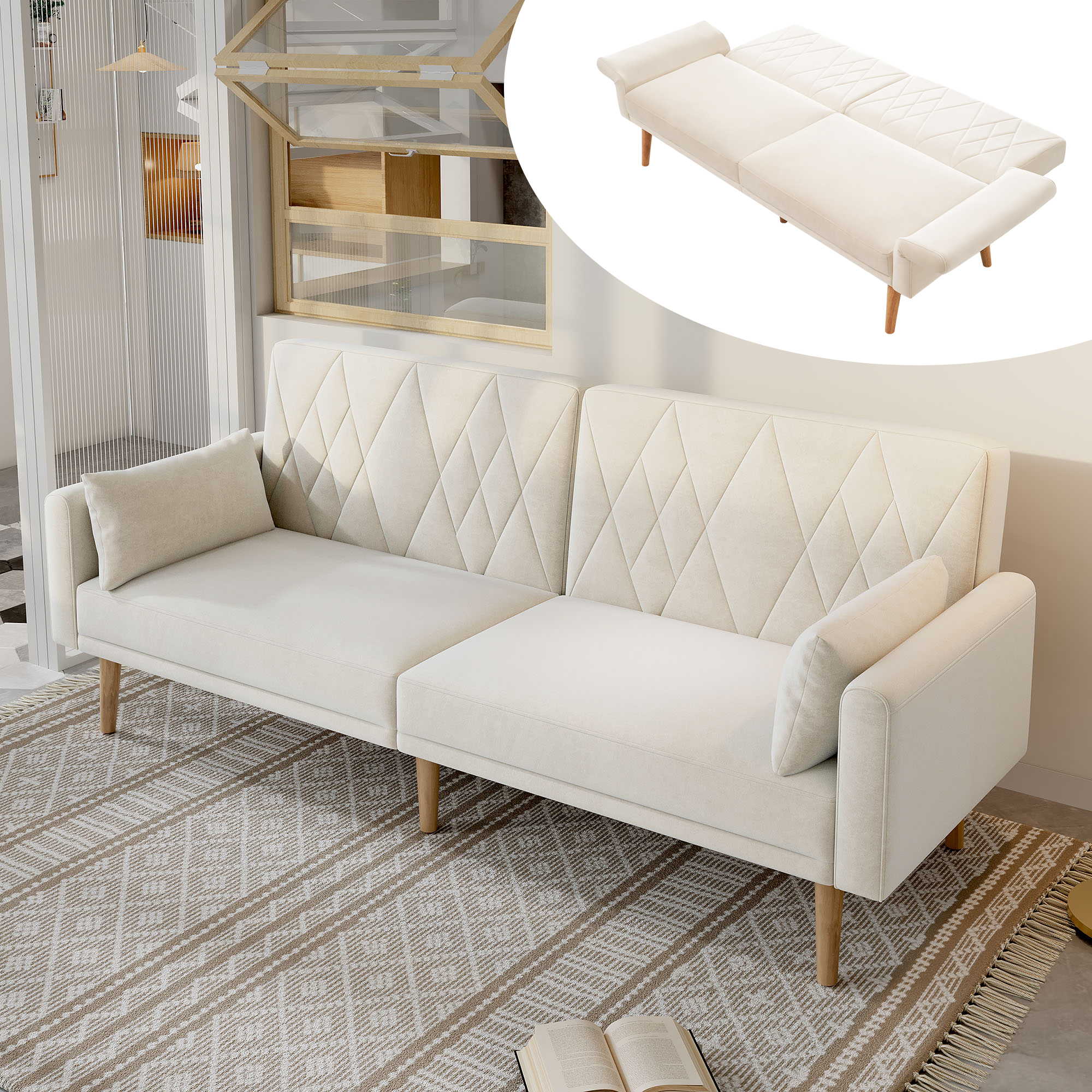 Small Sofa, Two-seater Sofa, Sofa Bed, Sofa Bed With Sleeping Function, Velvet Fabric Sofa Bed, Suitable For Living Room, Bedroom, Home Cinema, Guest 