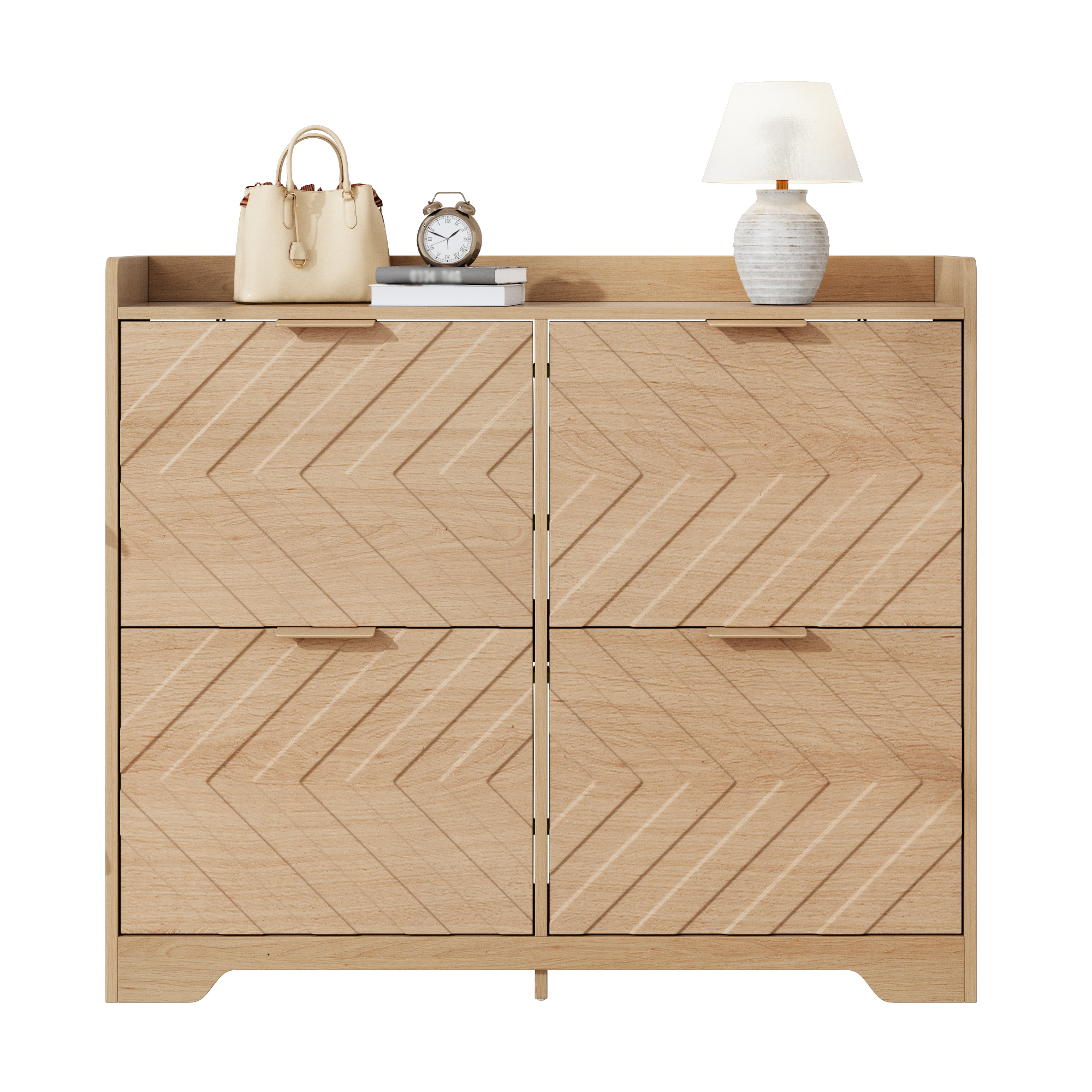 Shoe Cabinet With 4 Folding Compartments, 3D Textured Front, Top Storage Area, Spacious Shoe Cabinet, Space-saving, Furniture For Entrance Area