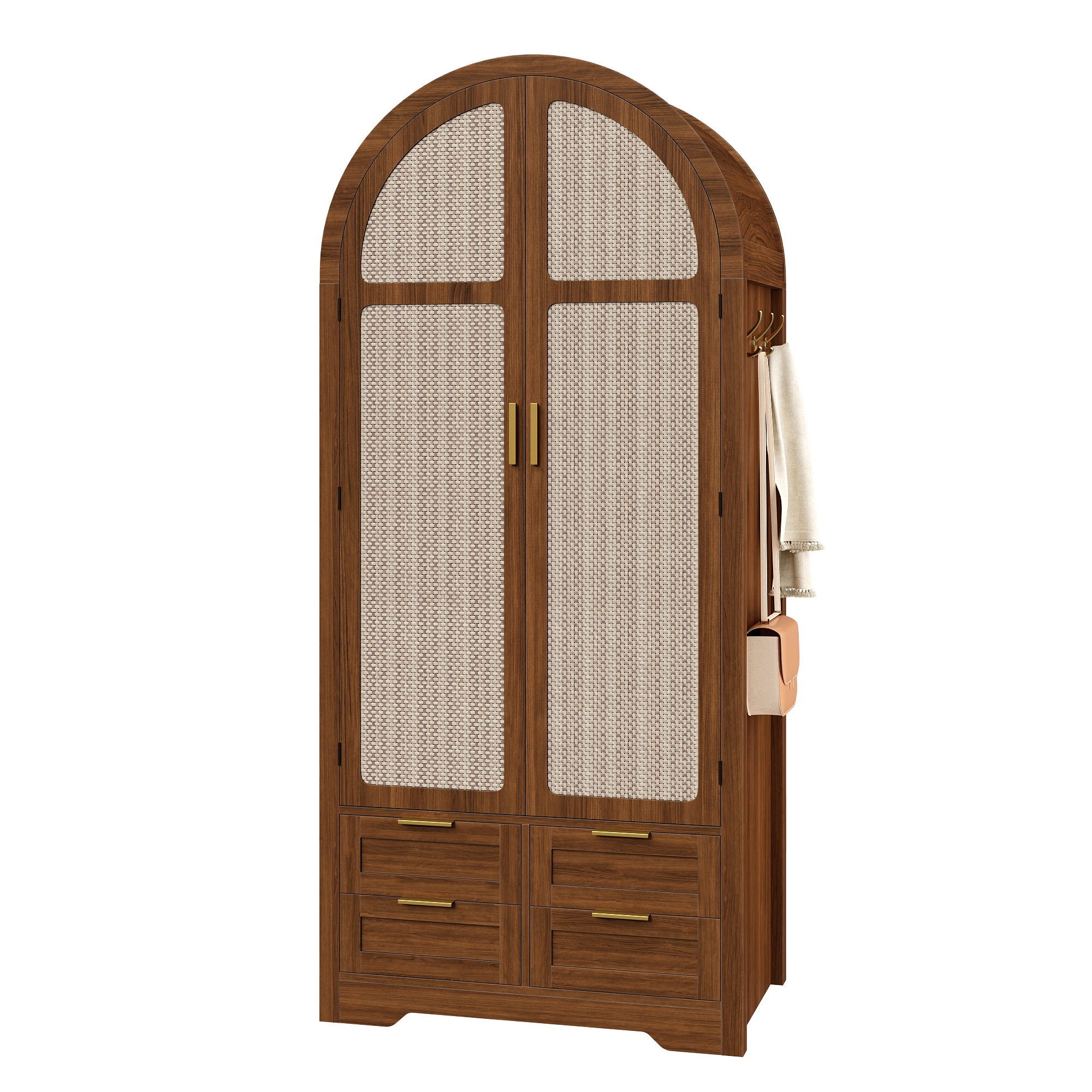 Modern Wardrobe With Curved Doors,Generous Storage Space,With Clothes Rail And Drawers,Luxury Wardrobe,Suitable For Bedrooms And Entryways