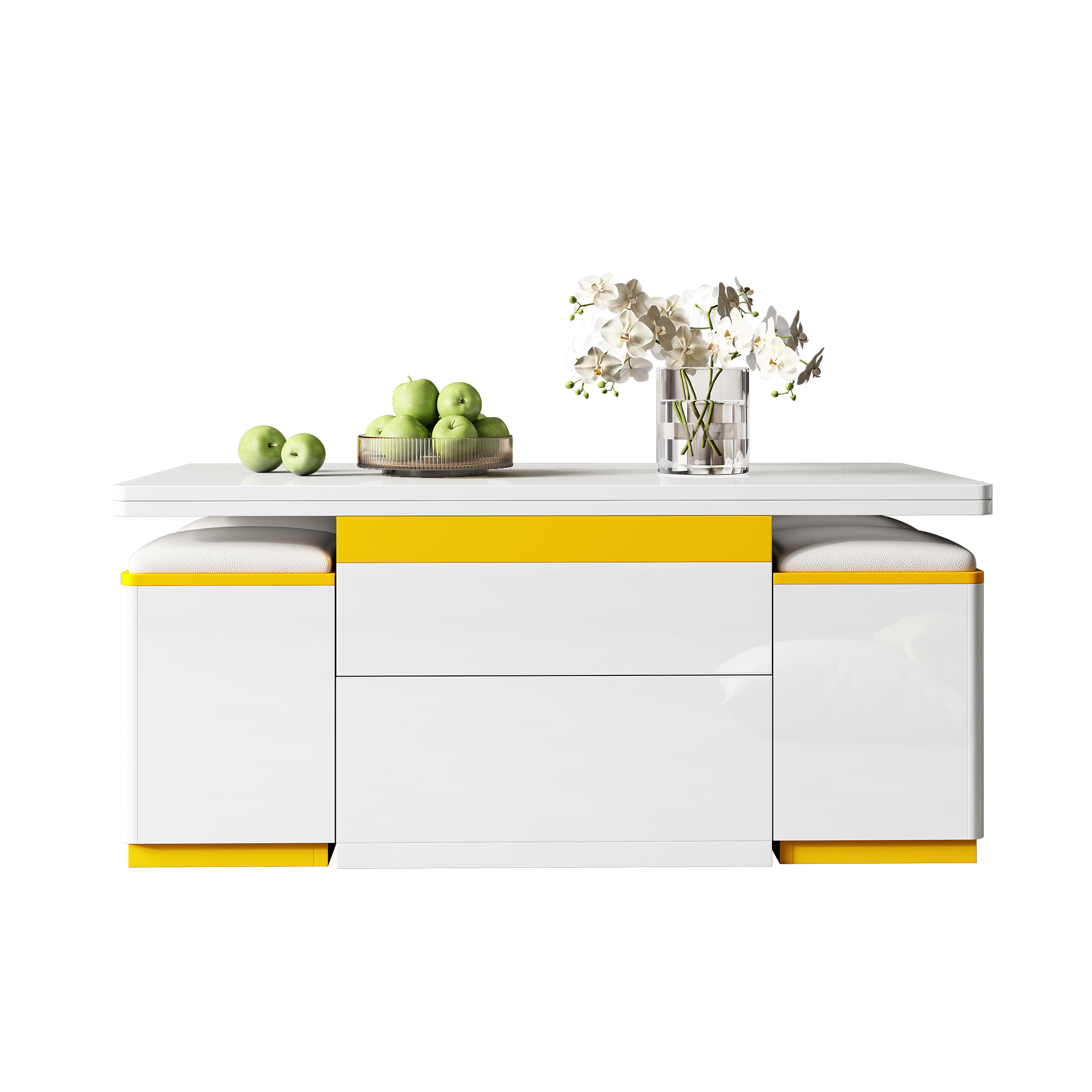 Modern White High Gloss Coffee Table,Stylish Side Table,Multifunctional,Height Adjustable Coffee Table ,Folding Dining Table Living Room Furniture,100