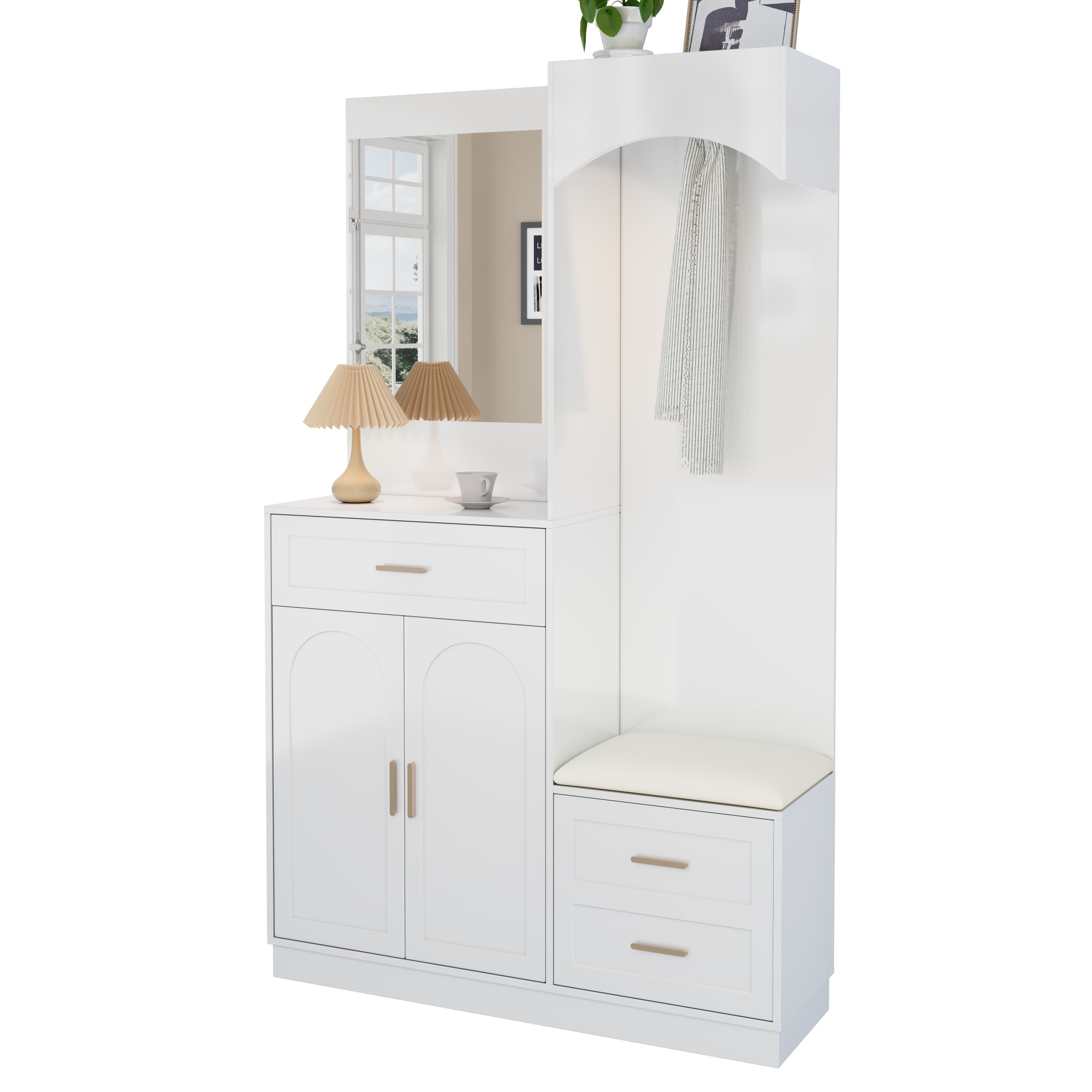 Modern, Compact Wardrobes, Wardrobe Cabinet And Shoe Cabinet Combination, Entrance Wardrobe, Multifunctional Storage Shelf With Mirror