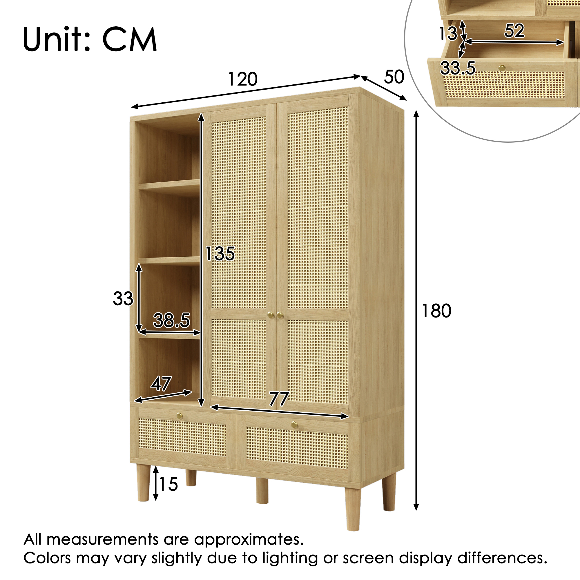 Armoire-penderie avec 2 portes et osier en rotin – Image 2