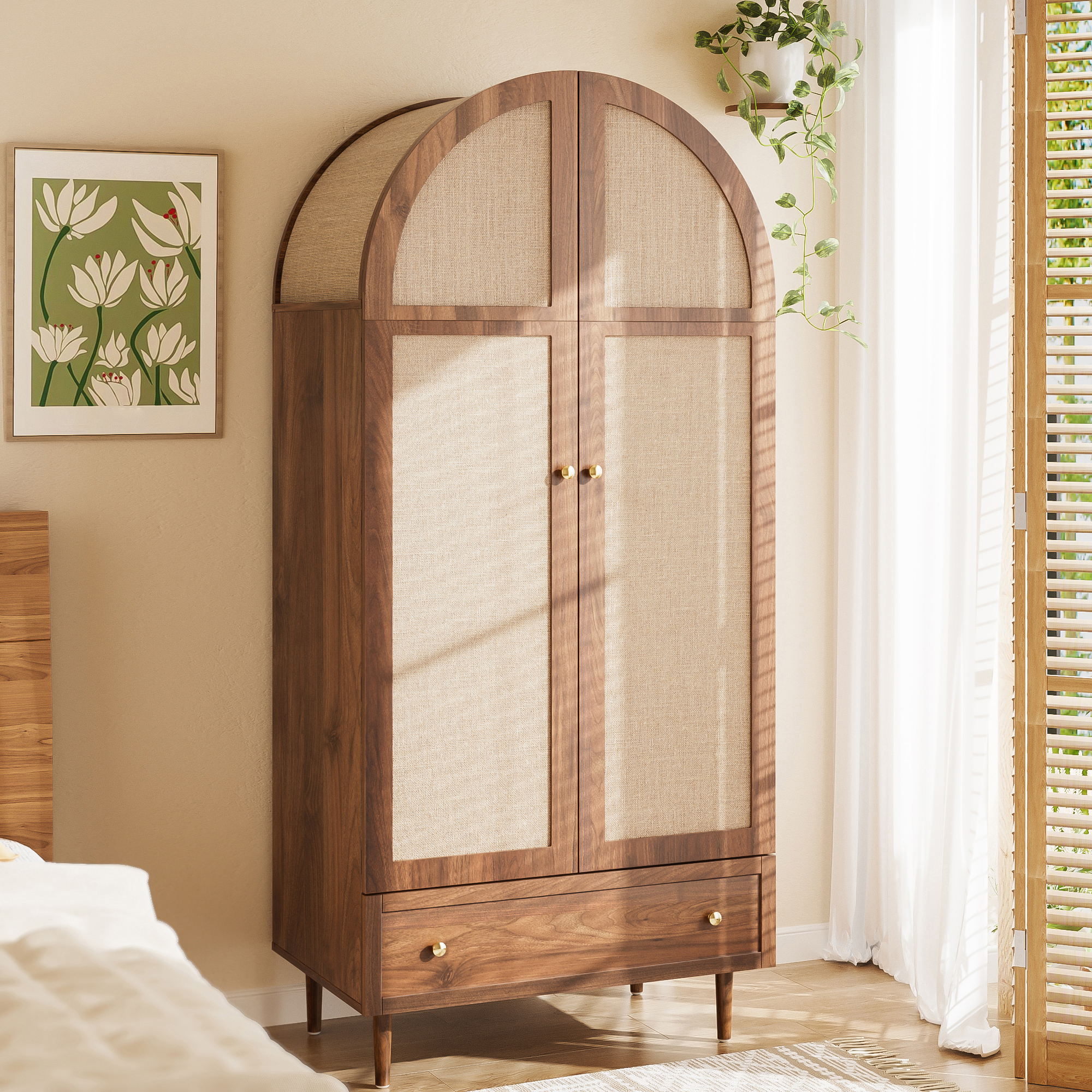 Wardrobe With Drawers, Wooden Doors With Linen Fabric Cover, Large Storage Space, Wardrobe For Bedroom, Modern Storage Solution