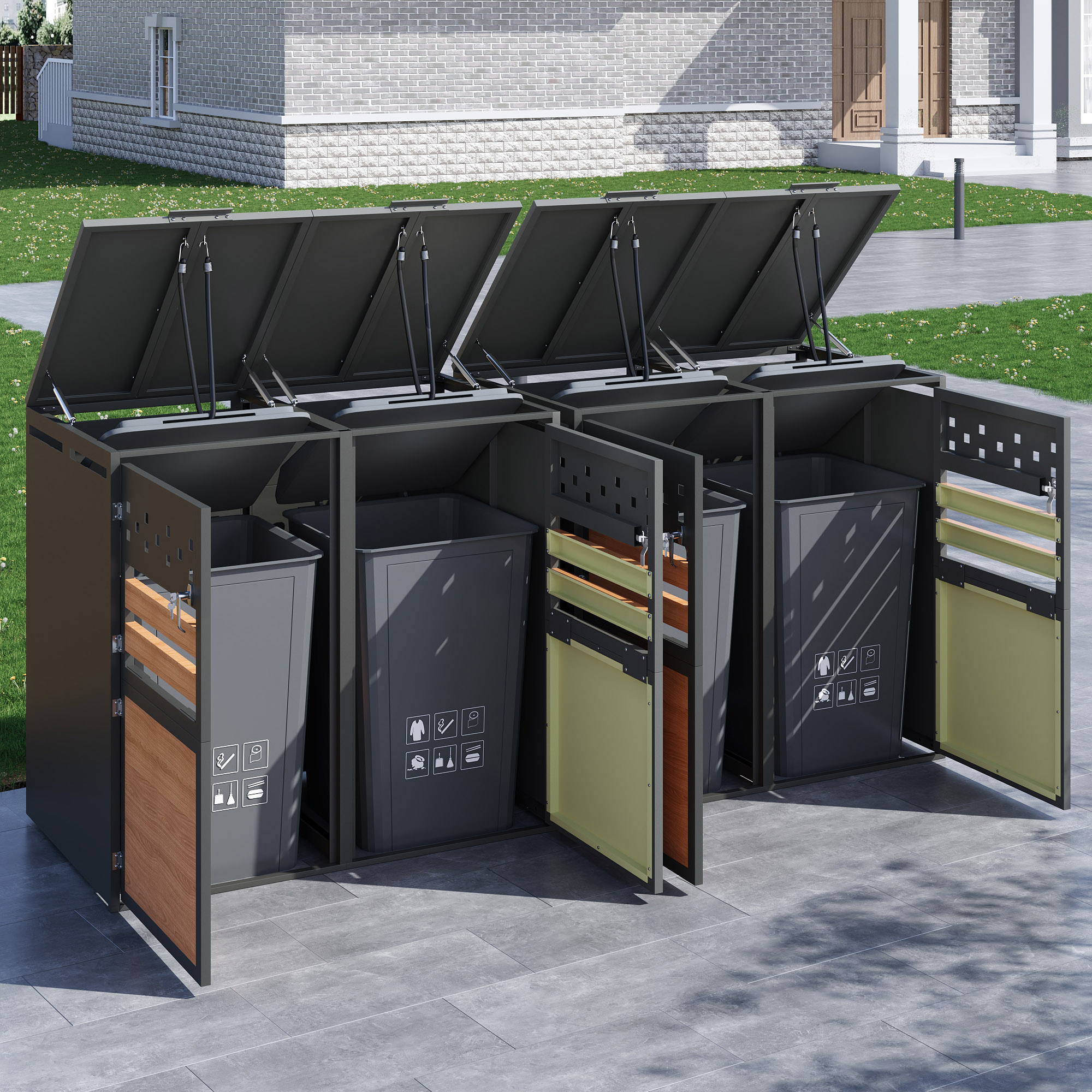 Poubelle avec couvercle à charnière, compartiments de rangement des déchets – Image 2