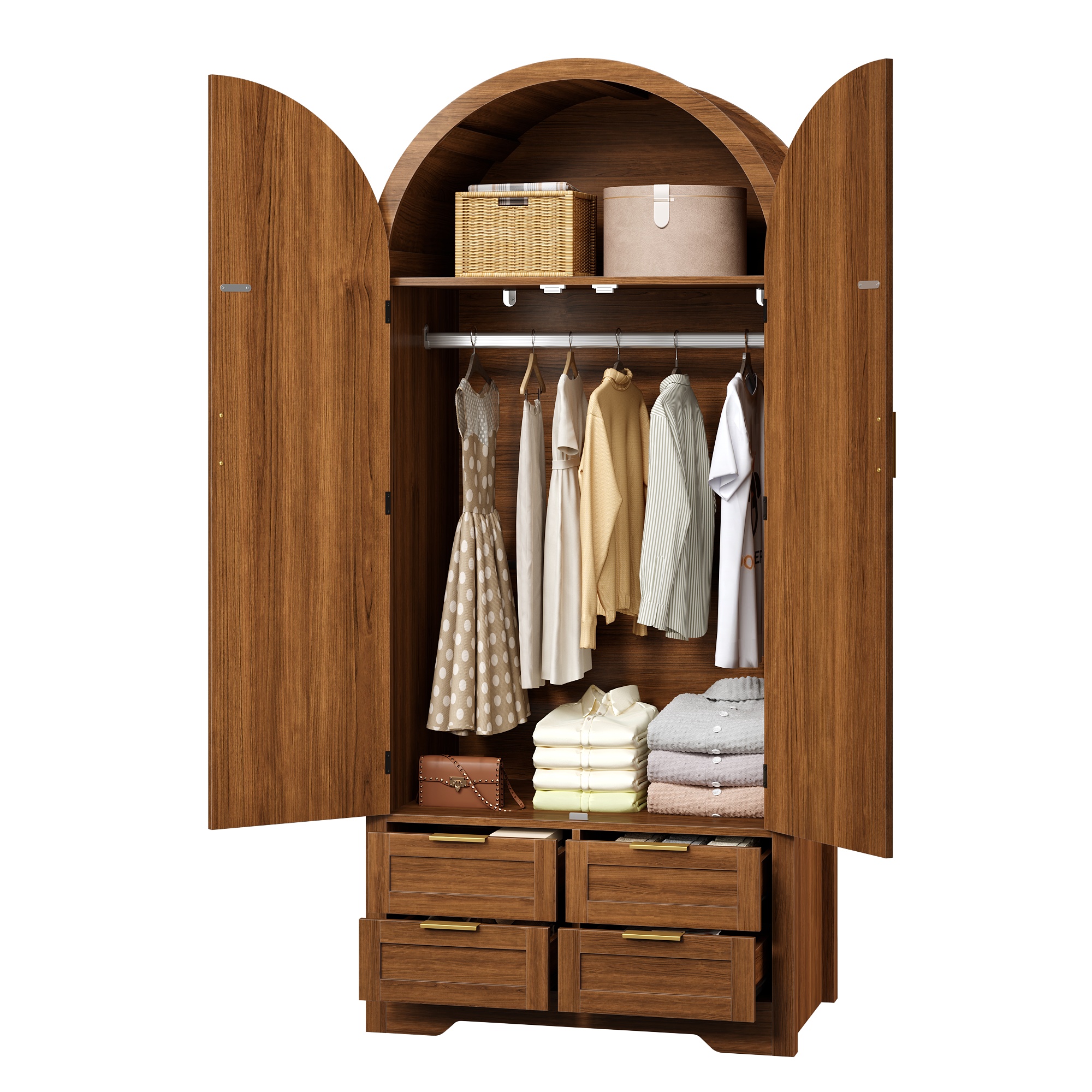 Modern Wardrobe With Curved Doors,Generous Storage Space,With Clothes Rail And Drawers,Luxury Wardrobe,Suitable For Bedrooms And Entryways
