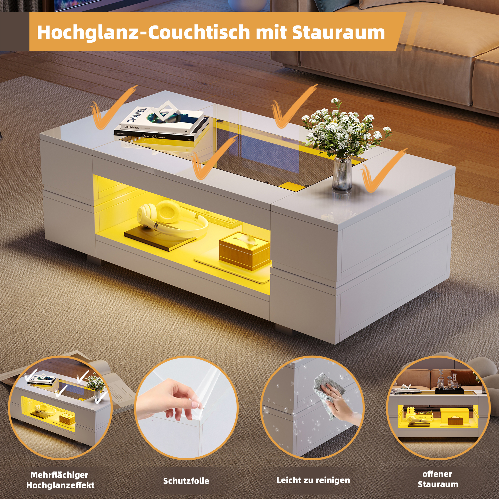 White LED Coffee Table With Bluetooth App Control, Coffee Table, Sofa Table, Living Room Table, Suitable For Party, Office, Living Room 3